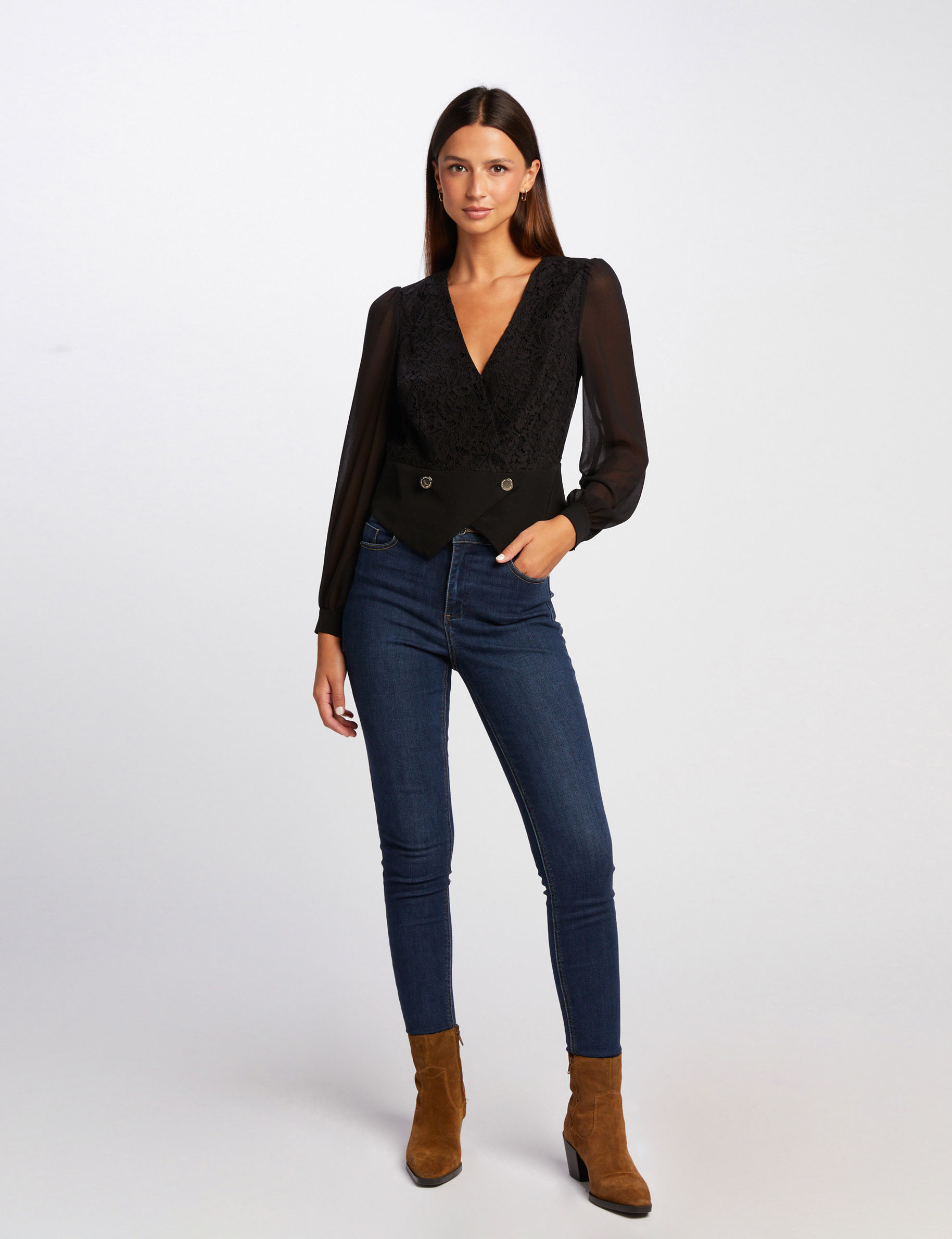 blouse manches longues a dentelle noir femme Blouse manches longues à dentelle noir femme