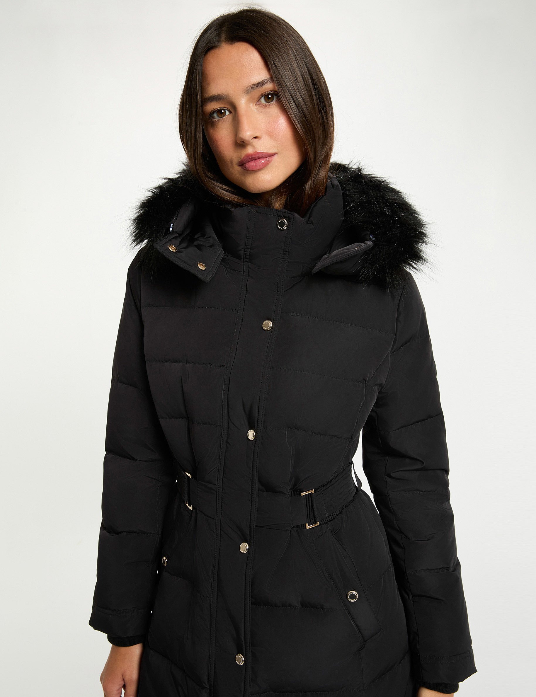 Doudoune longue à capuche noir femme Morgan