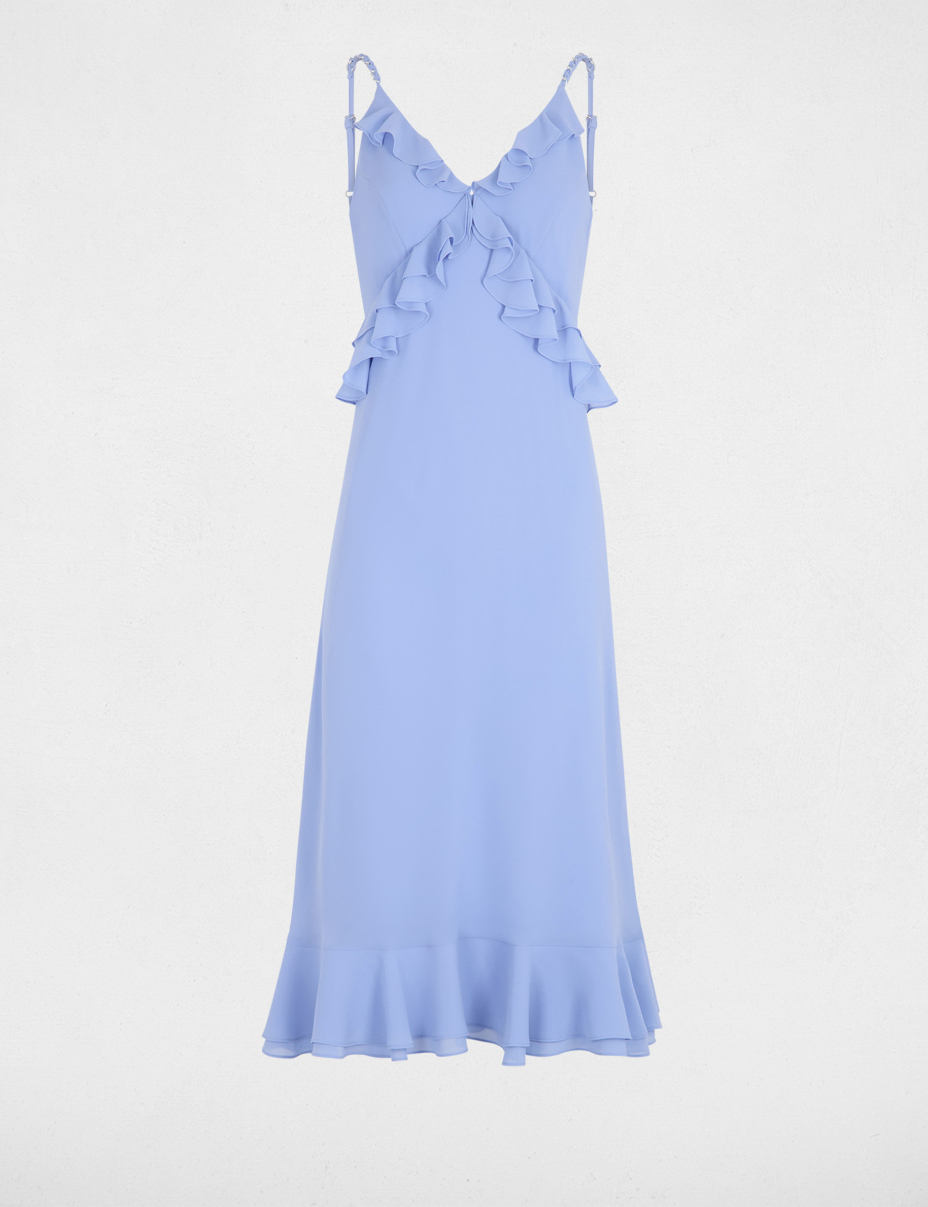 Robe mi-longue col v bleu femme