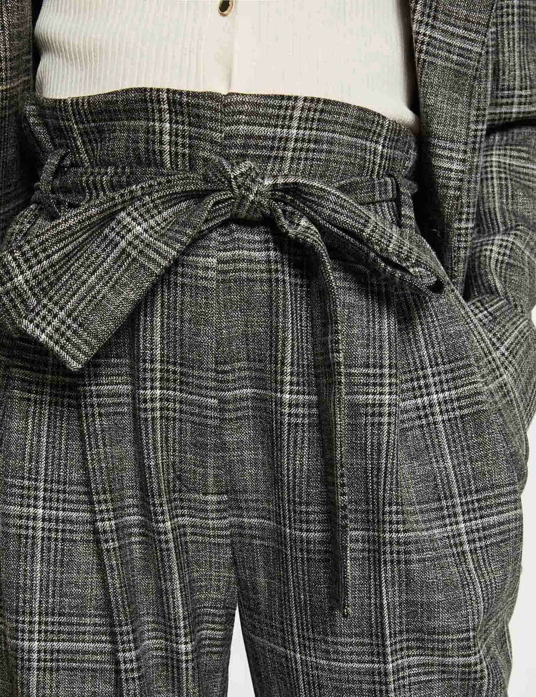 Pantalon city paperbag à carreaux gris moyen femme Pantalon city paperbag à carreaux gris moyen femme