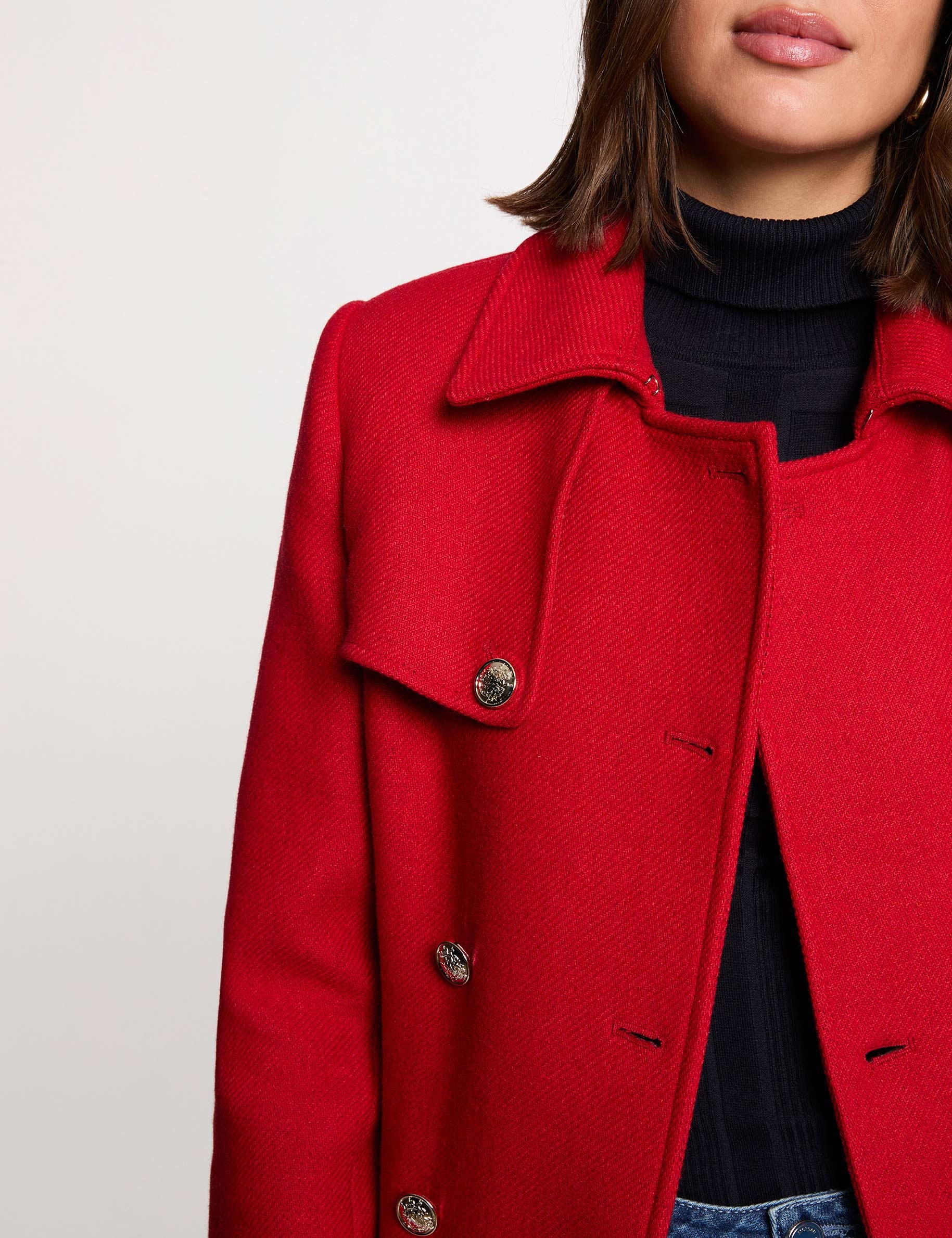 Manteau long ceintur&eacute; rouge femme