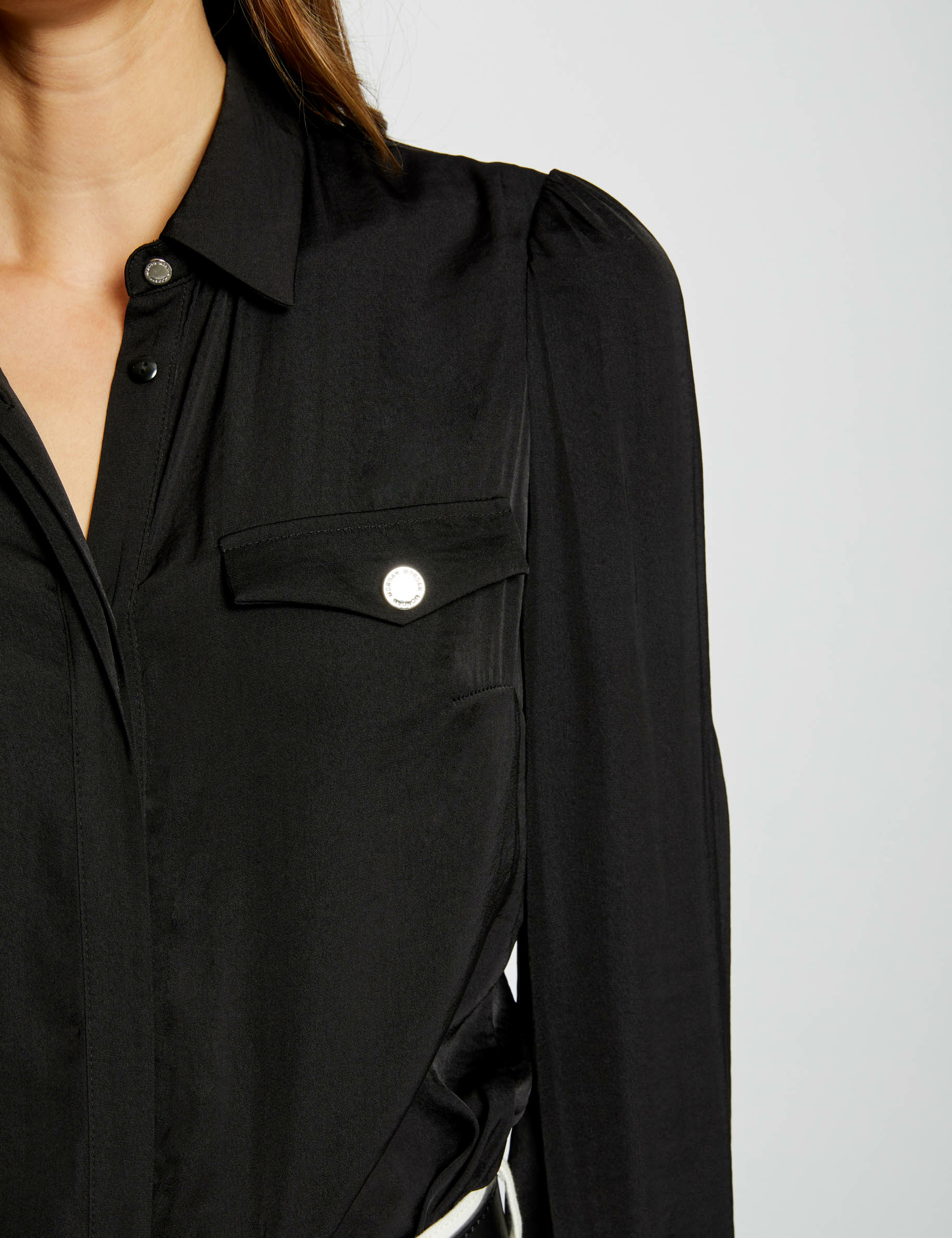 chemise manches longues satin noir femme Chemise manches longues satin noir femme