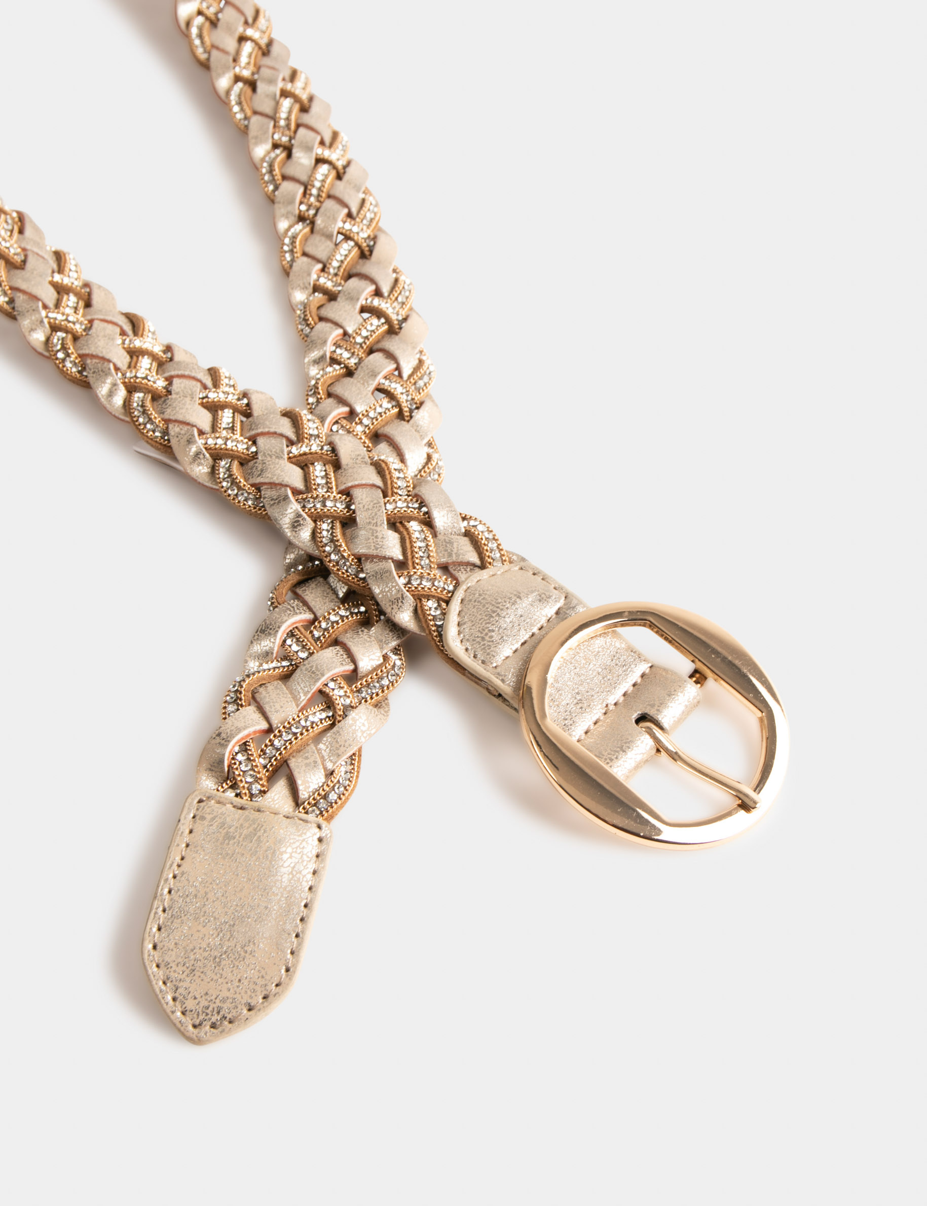 Ceinture tressee avec strass dore femme Morgan