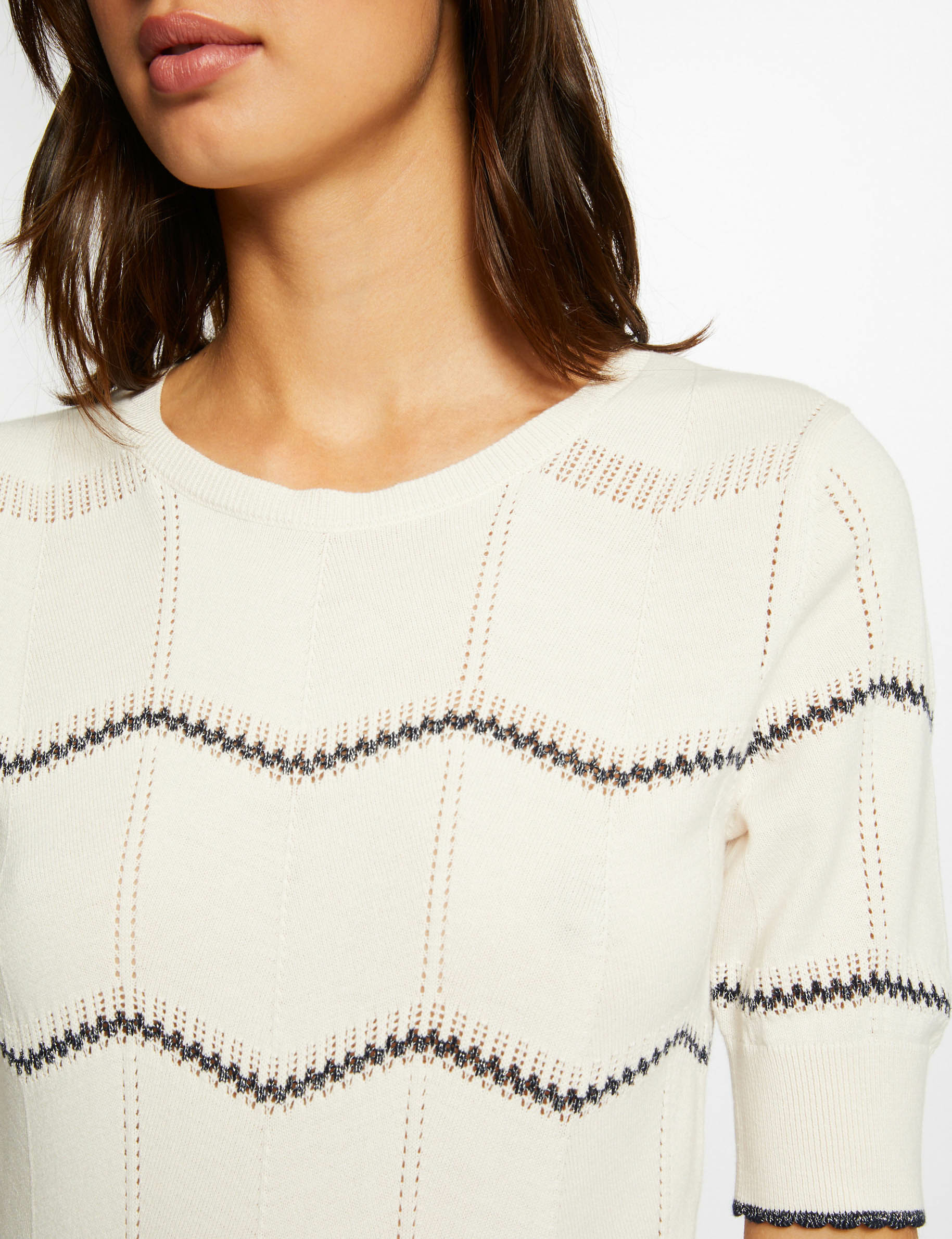 pull manches courtes a rayures ivoire femme Pull manches courtes à rayures ivoire femme