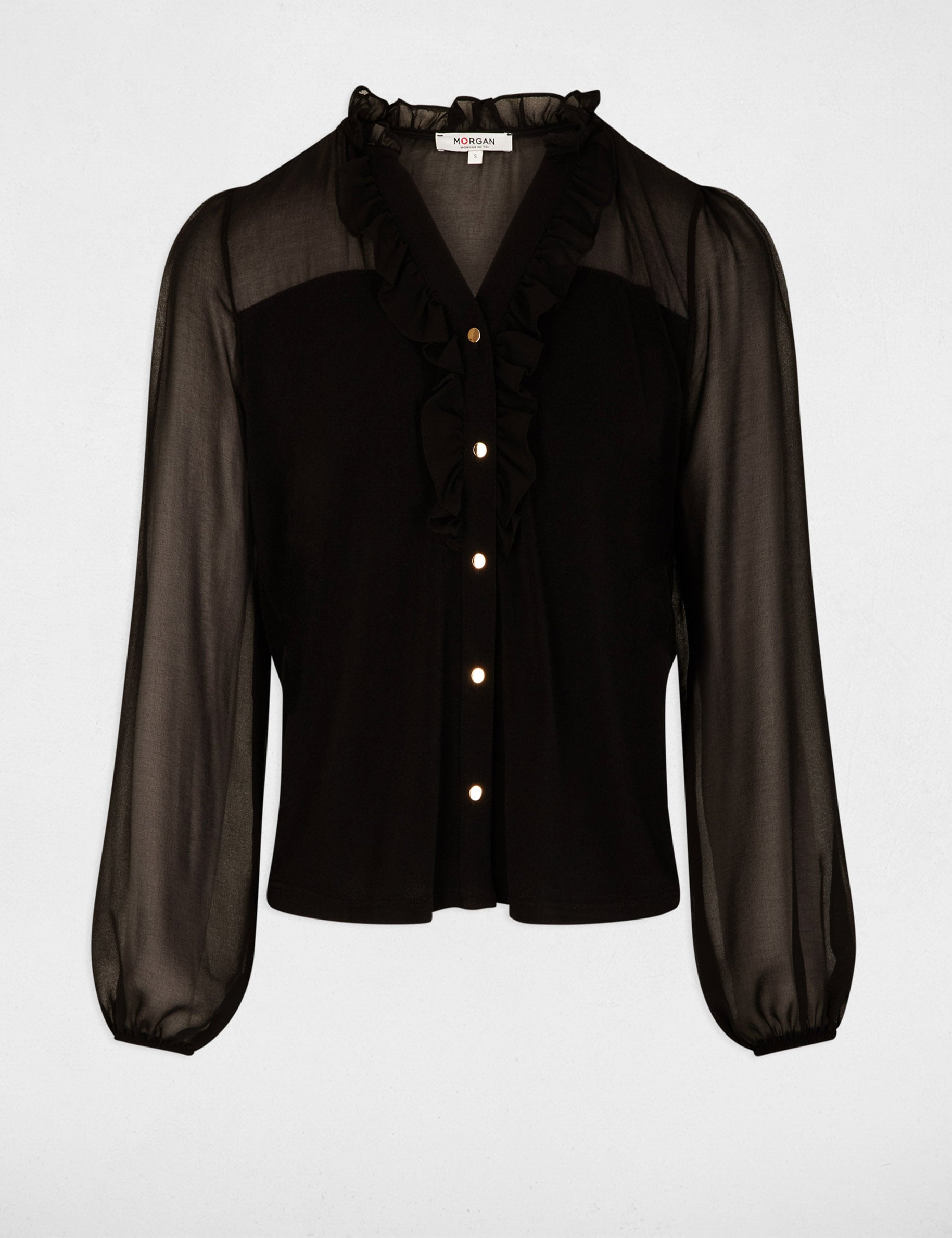 Chemise voile col v noir femme