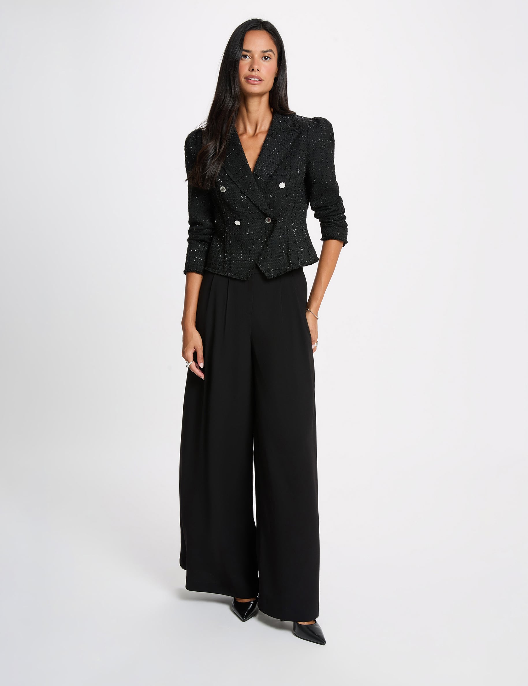 Veste tweed cintr&eacute;e noir femme