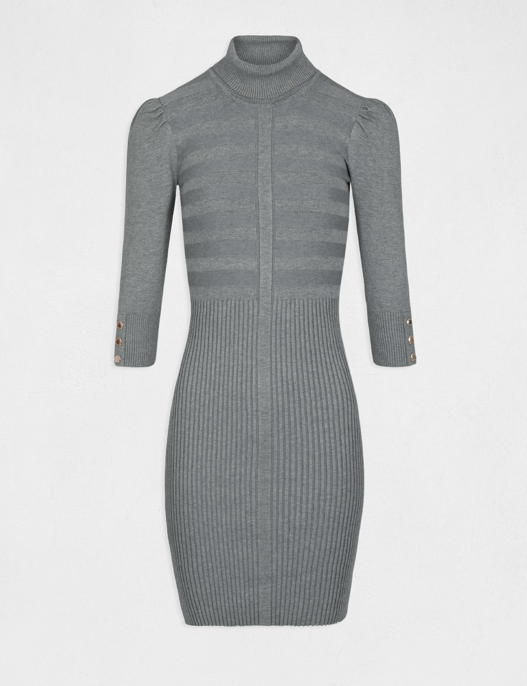 Robe pull ajust&eacute;e &agrave; col roul&eacute; gris fonc&eacute; femme