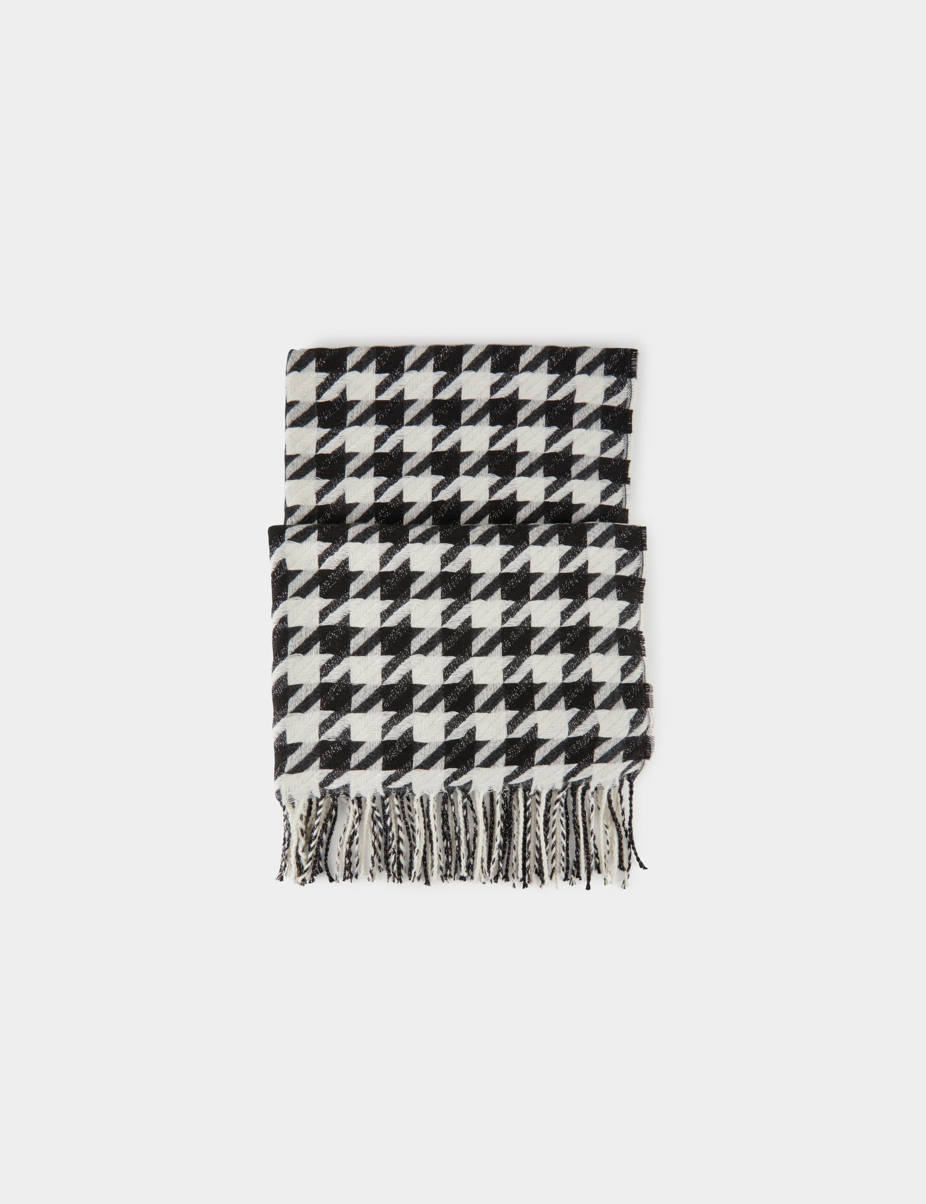 echarpe a franges imprime pied de poule noir femme Écharpe à franges imprimé pied de poule noir femme