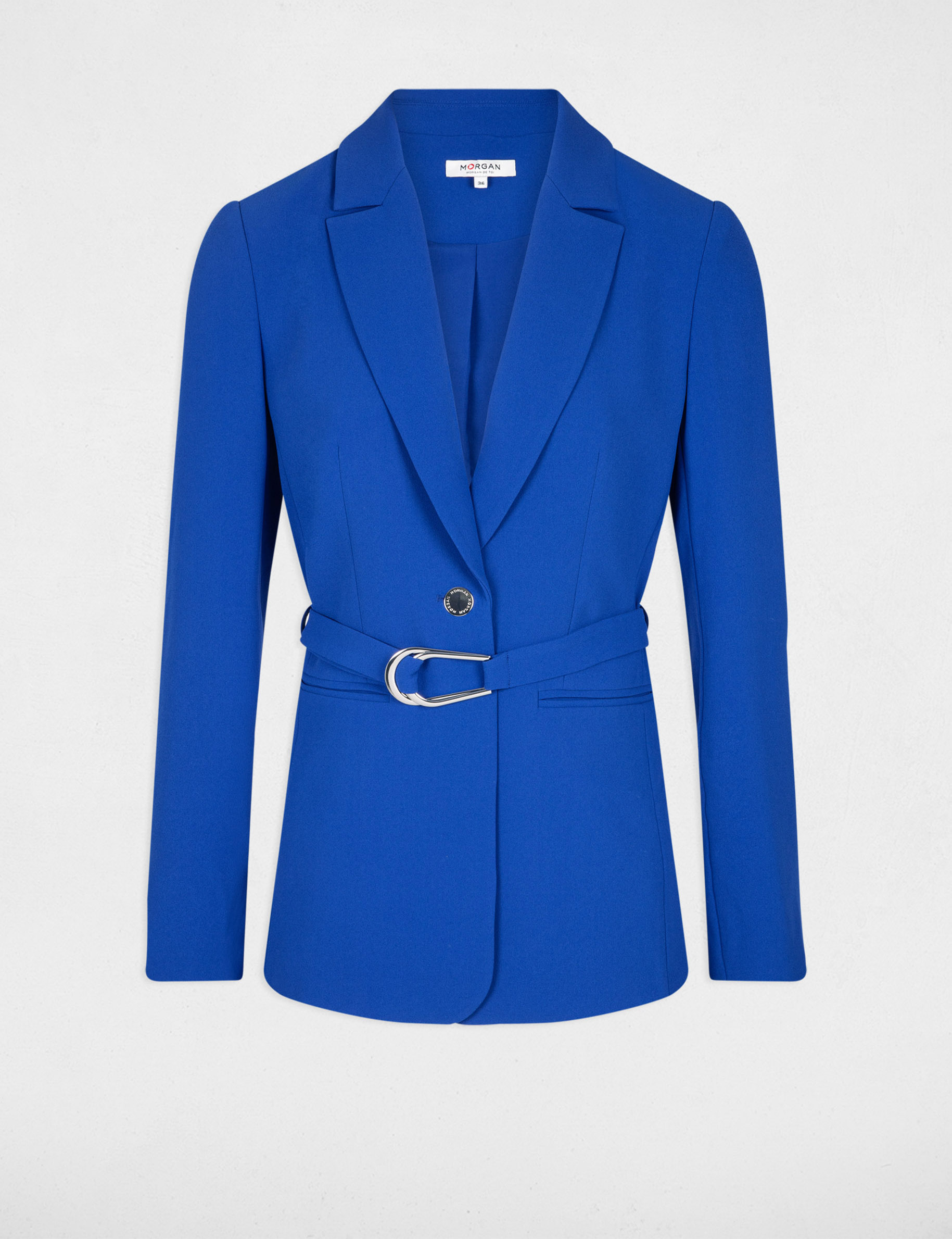 veste longue avec boucle bleu electrique femme Veste longue avec boucle bleu electrique femme