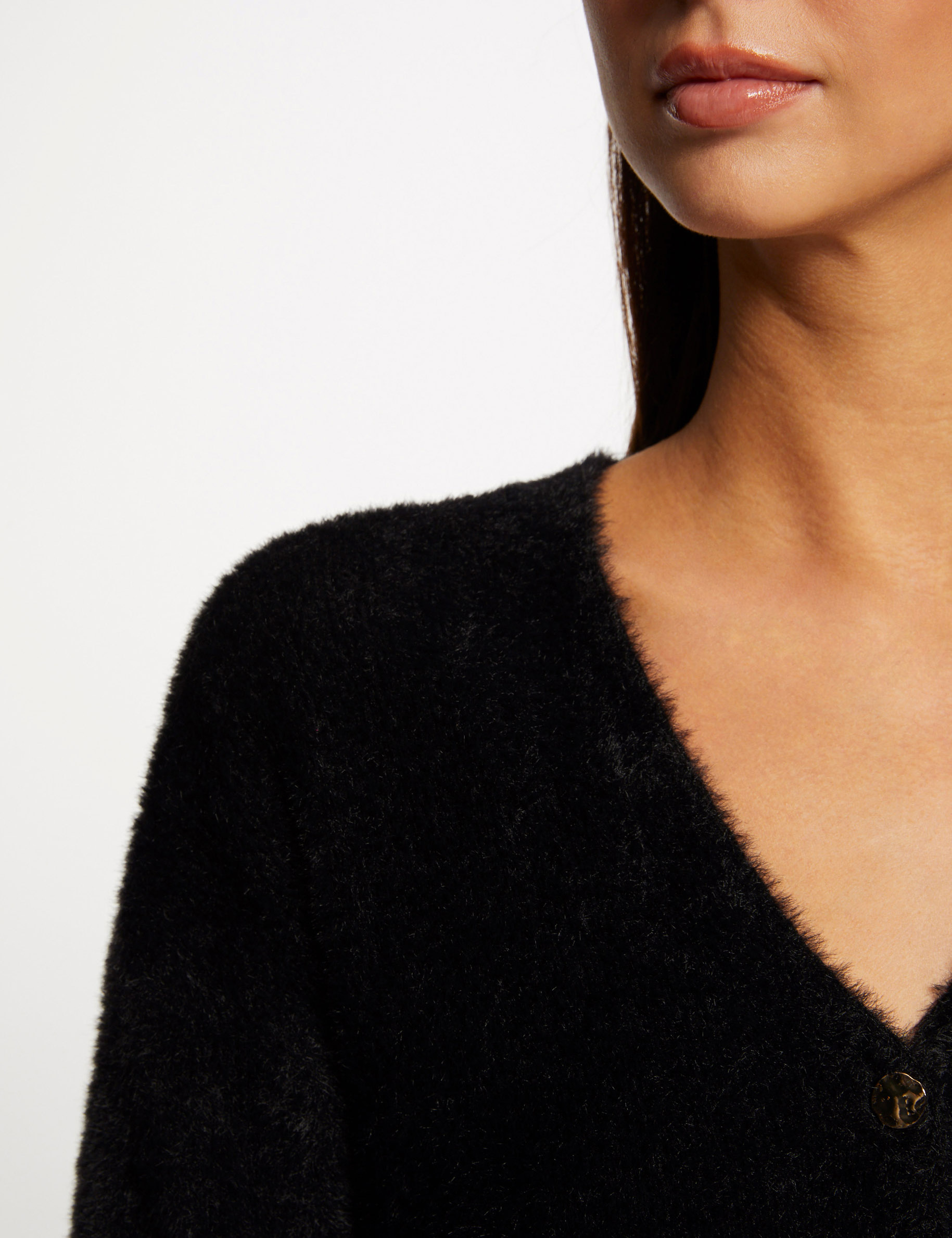 gilet manches longues avec col en v noir femme Gilet manches longues avec col en V noir femme
