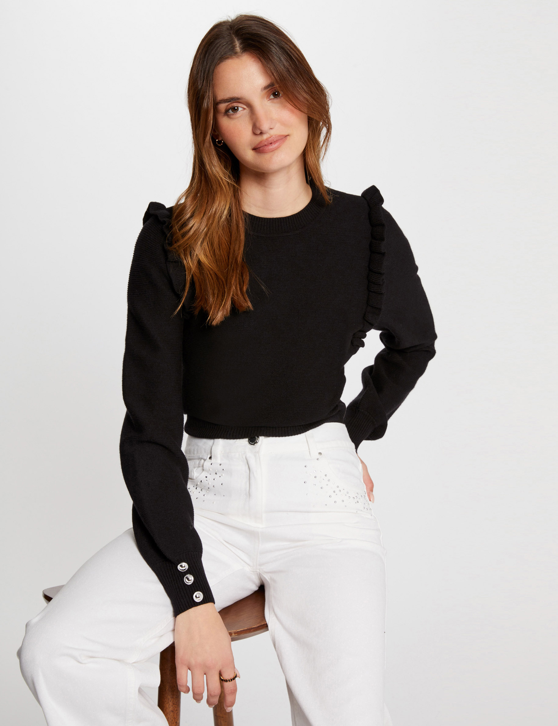pull manches longues volants noir femme Pull manches longues volants noir femme