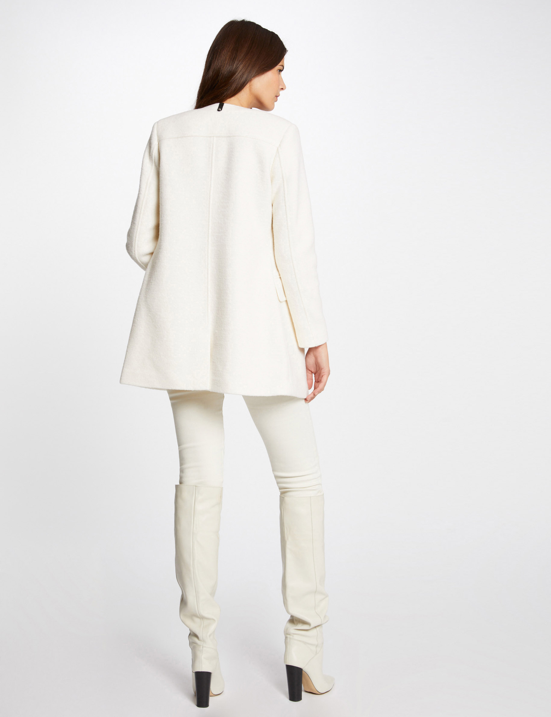 Manteau droit boutonné ivoire femme