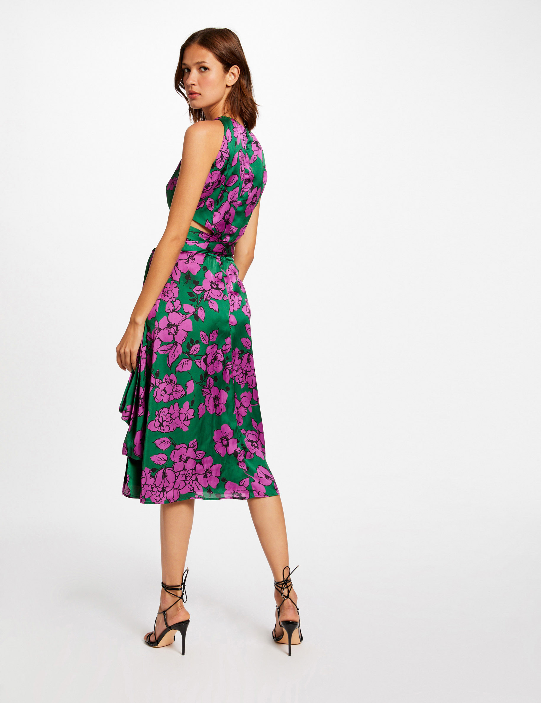 robe ajustee fendue imprime floral violet femme Robe ajustée fendue imprimé floral violet femme