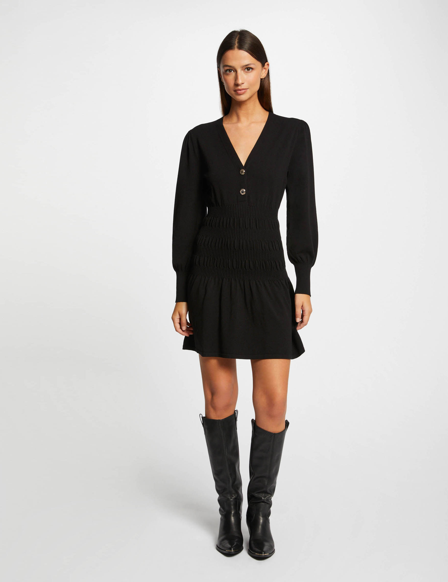 robe pull patineuse col en v noir femme Robe pull patineuse col en V noir femme