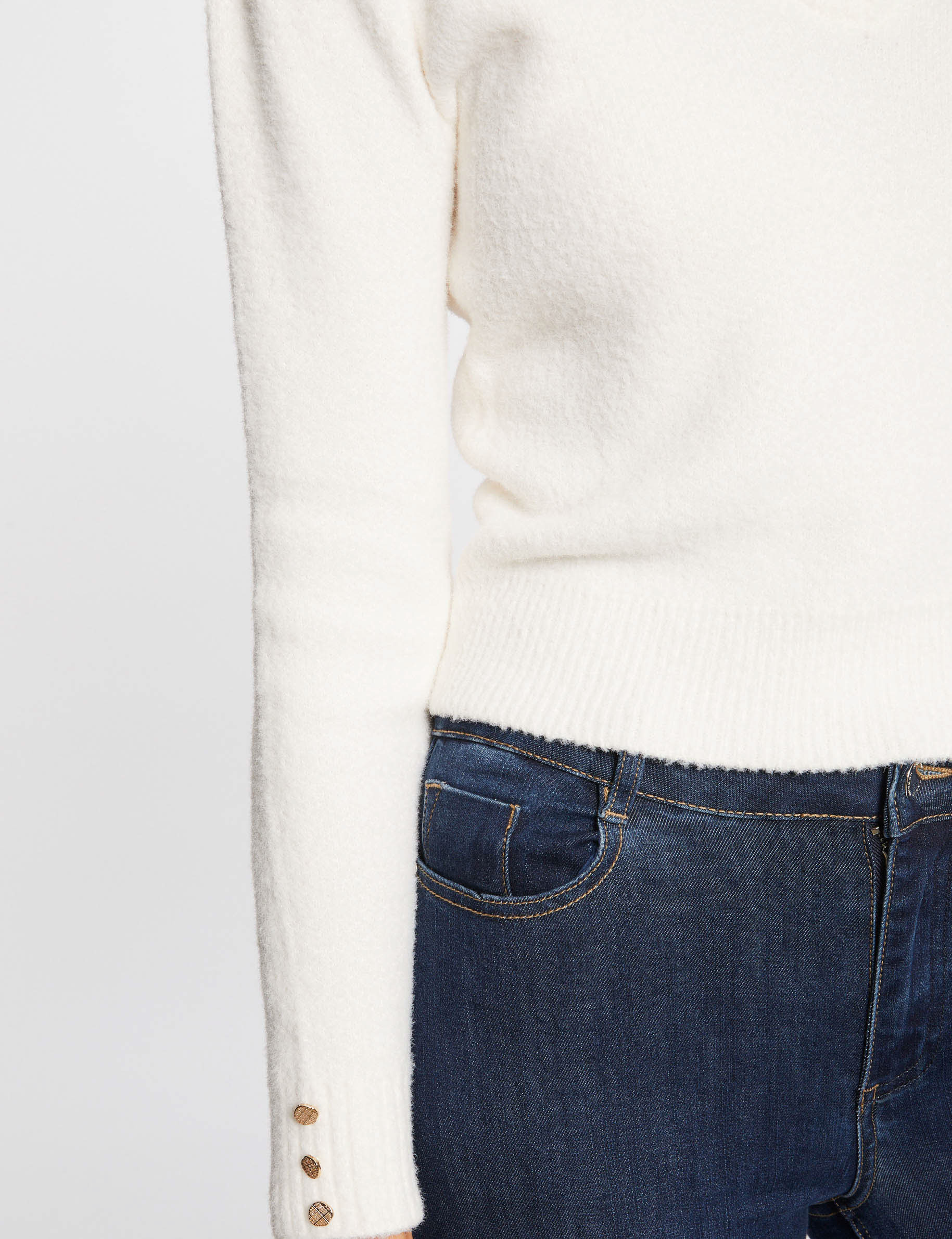 Pull manches longues avec col en V ivoire femme Pull manches longues avec col en V ivoire femme