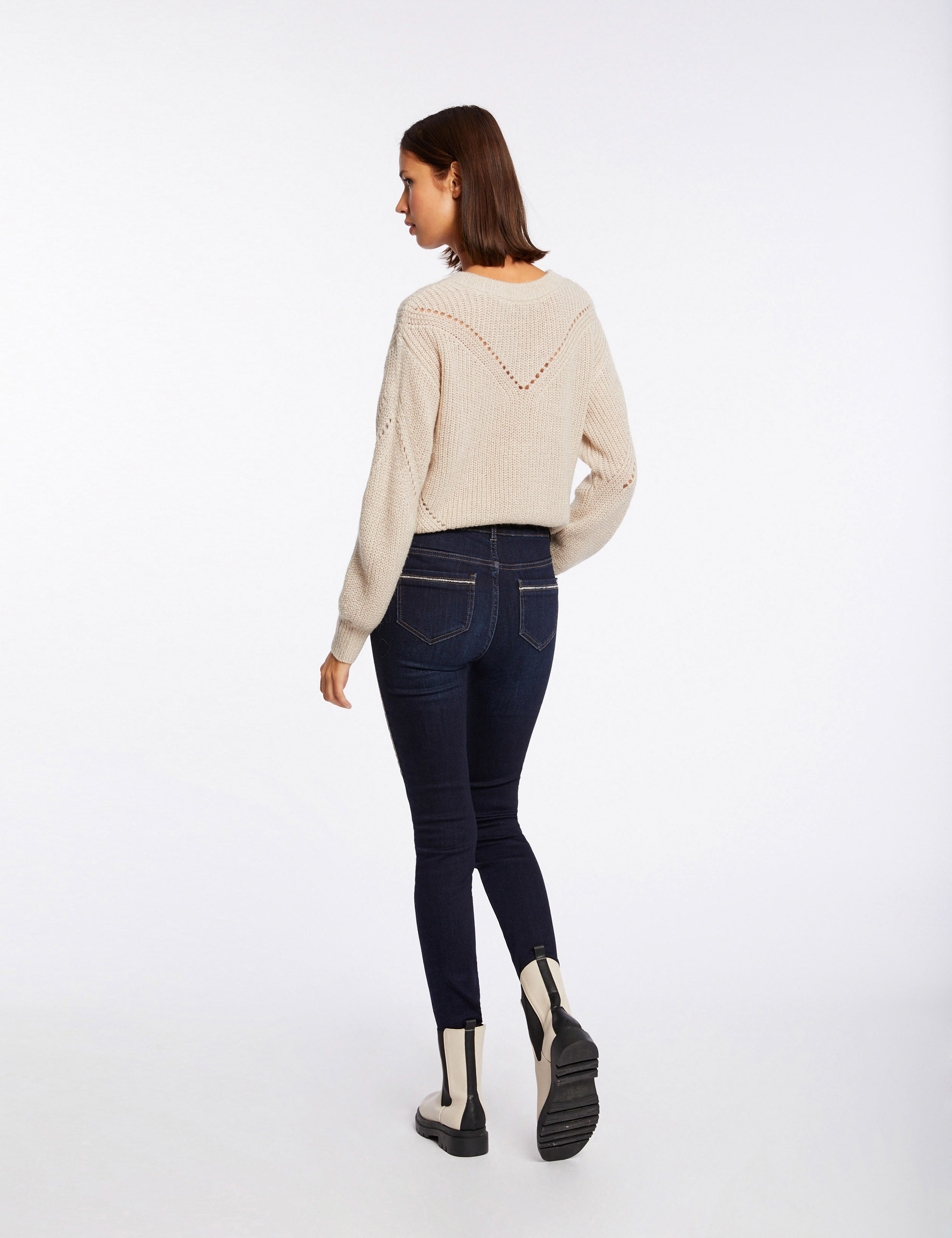 Jeans slim avec bandes strass jean brut femme