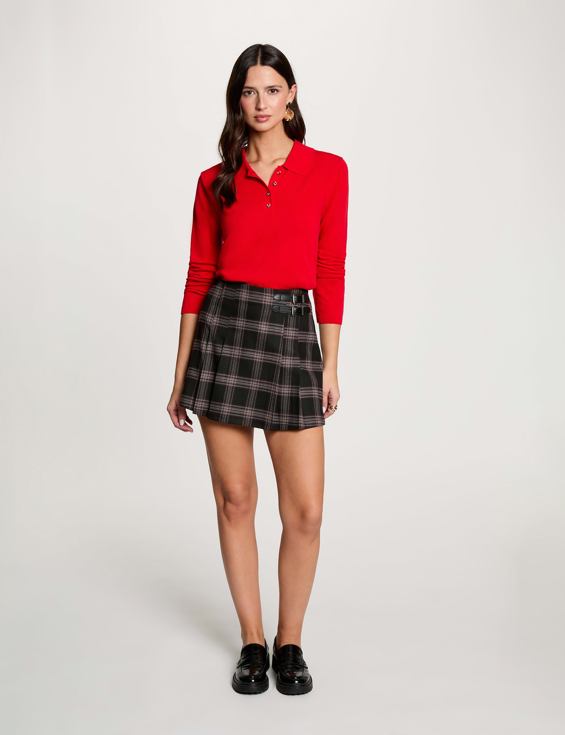 Pull col &agrave; revers rouge femme