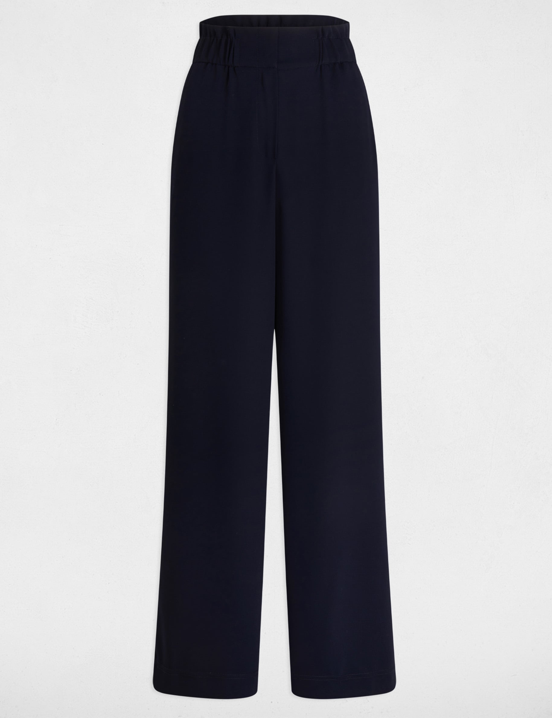 Pantalon large taille haute bleu marine femme
