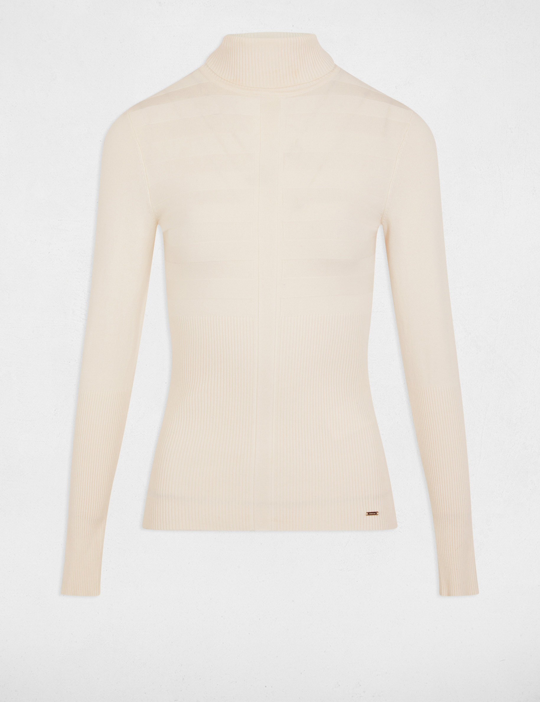 Pull manches longues col roulé ivoire femme