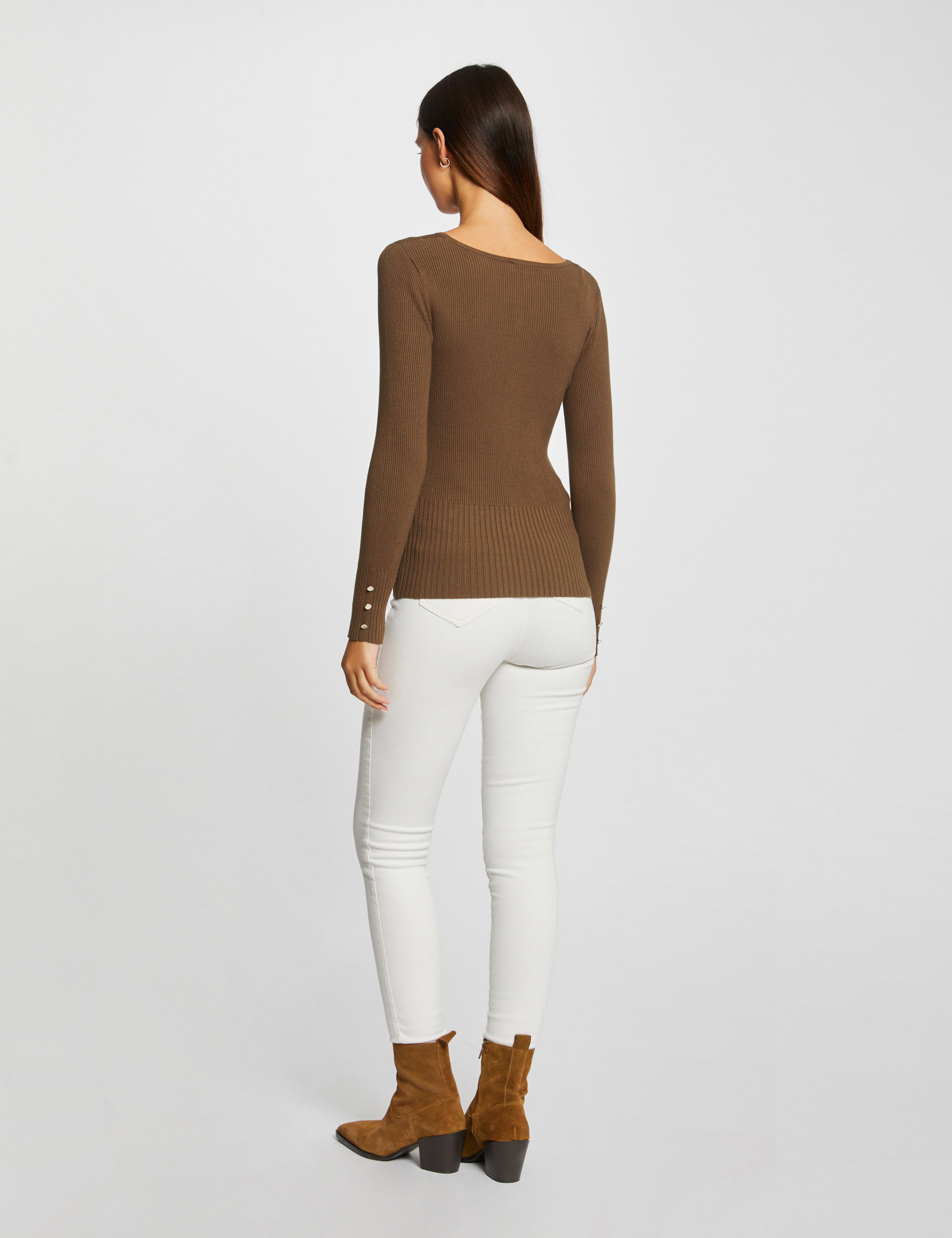 pull manches longues cotele a col en v vert moyen femme Pull manches longues côtelé à col en V vert moyen femme