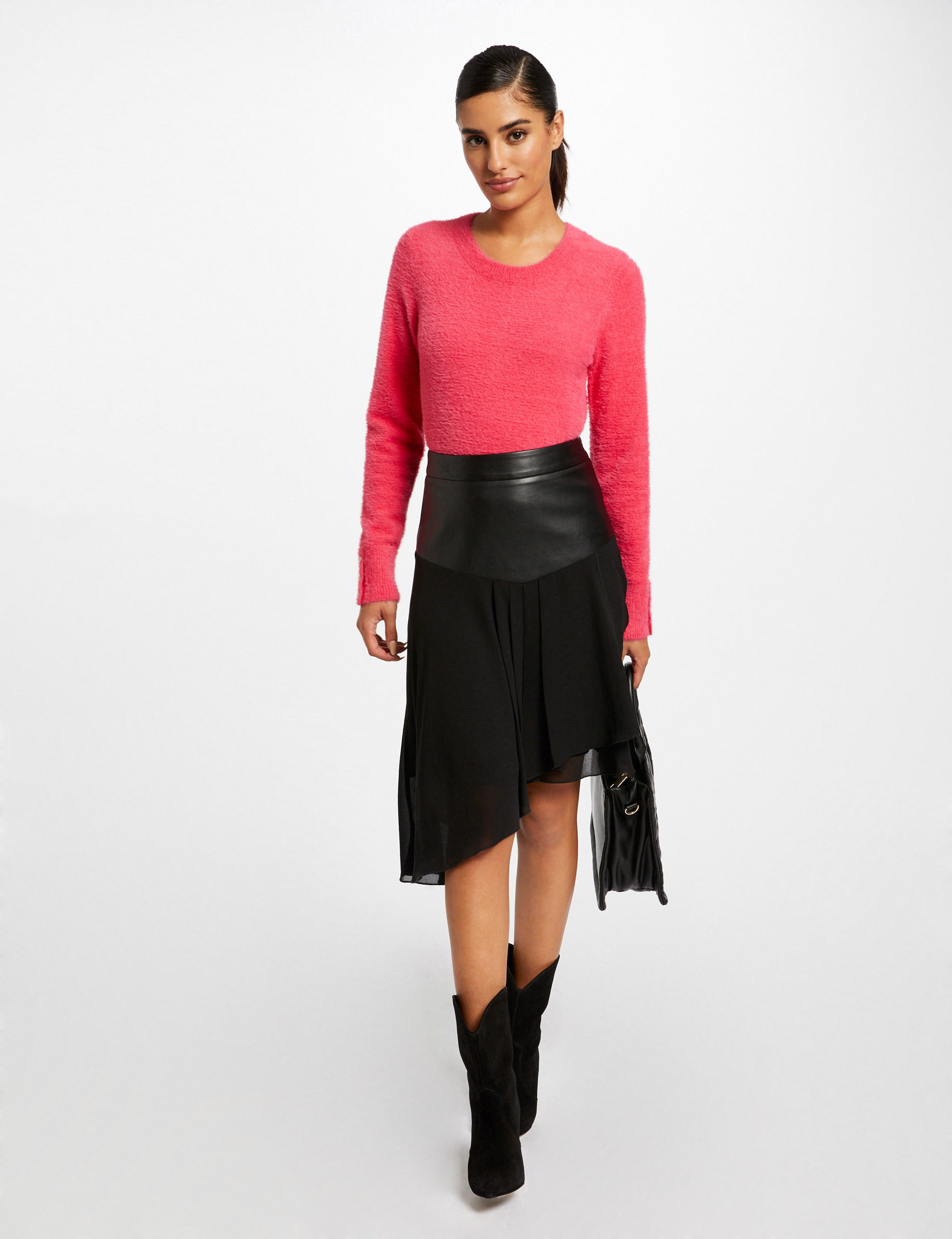 Pull manches longues à col rond fuchsia femme Pull manches longues à col rond fuchsia femme