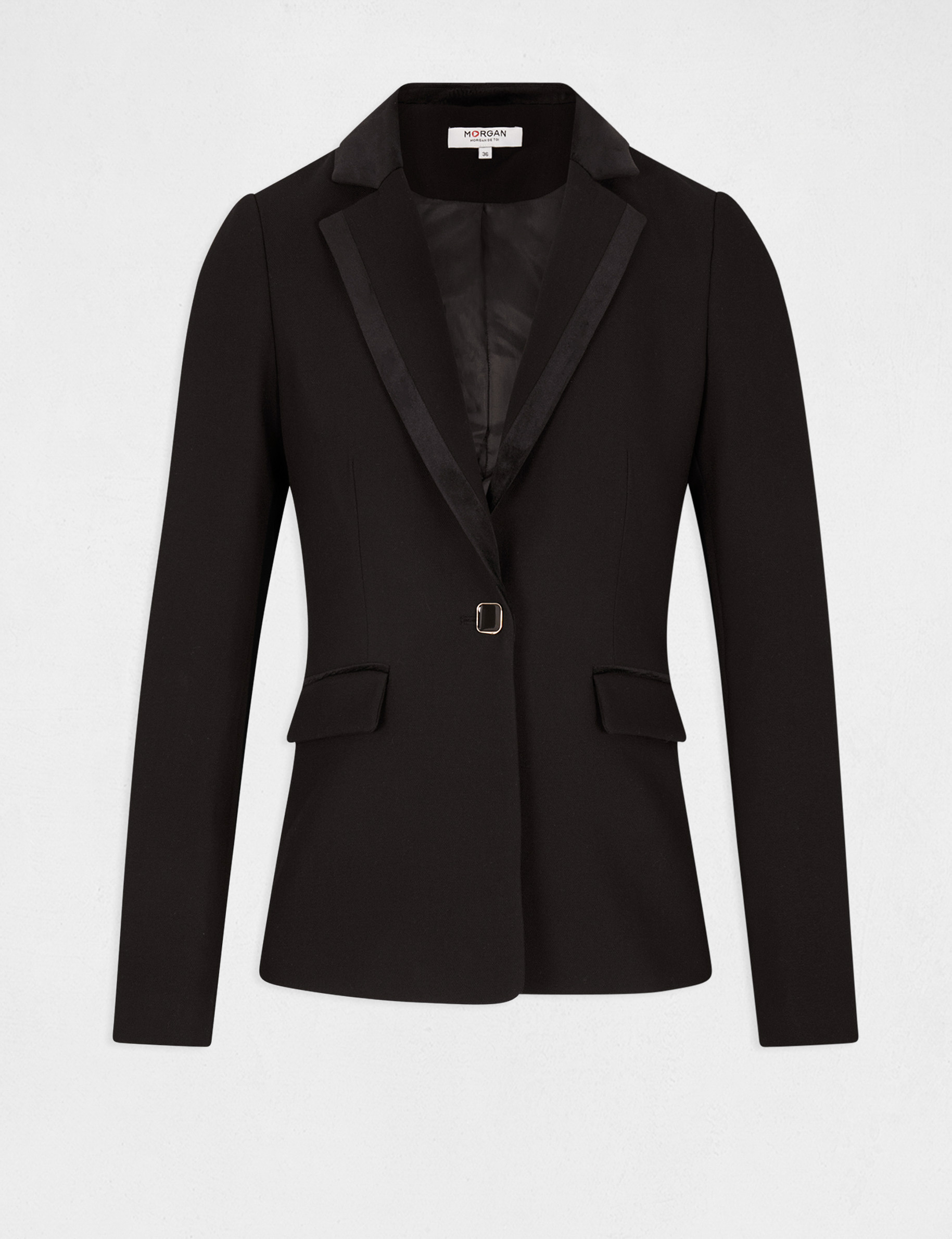 Veste tailleur cintrée détails velours noir femme Veste tailleur cintrée détails velours noir femme