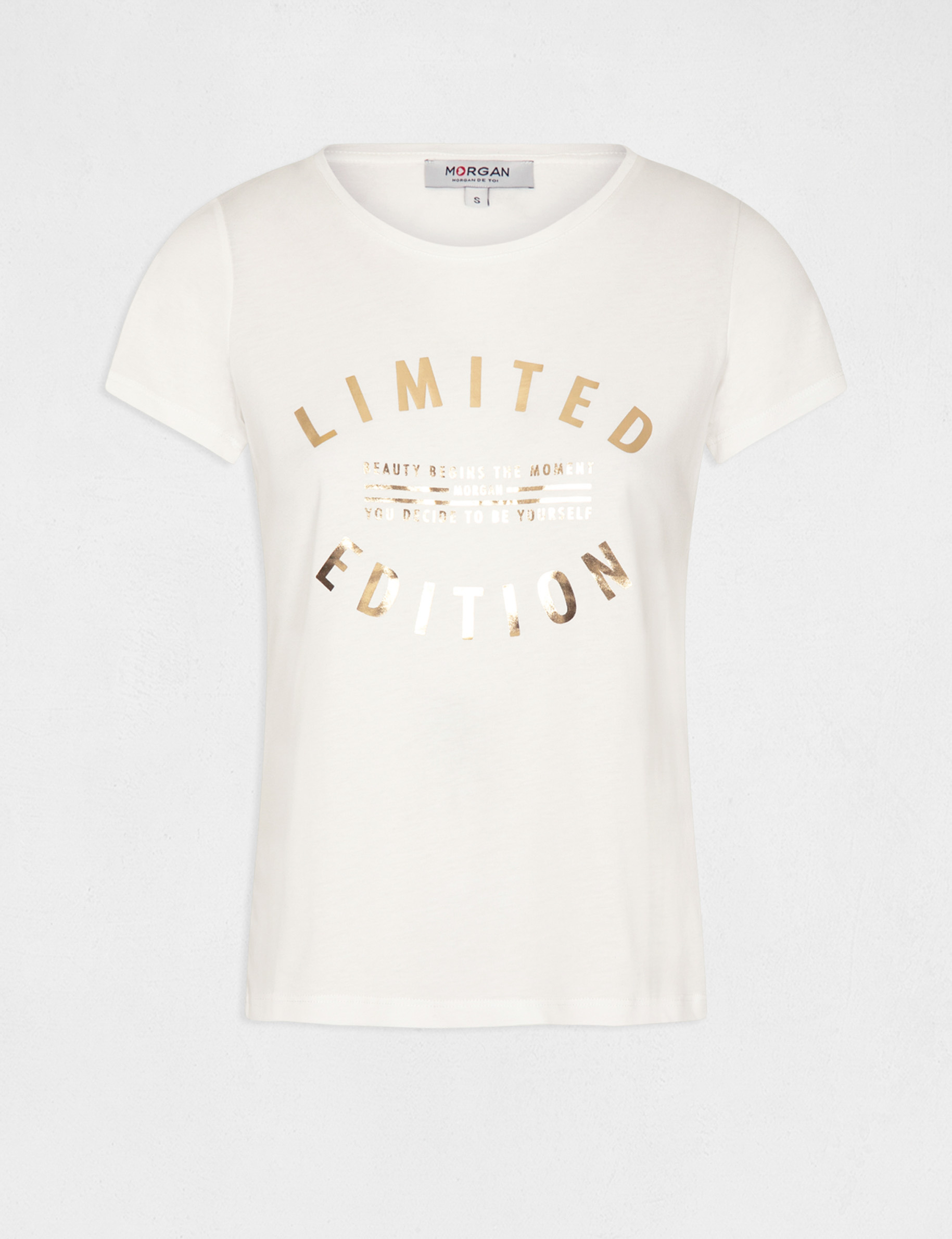 T-shirt manches courtes à inscription ecru femme T-shirt manches courtes à inscription ecru femme