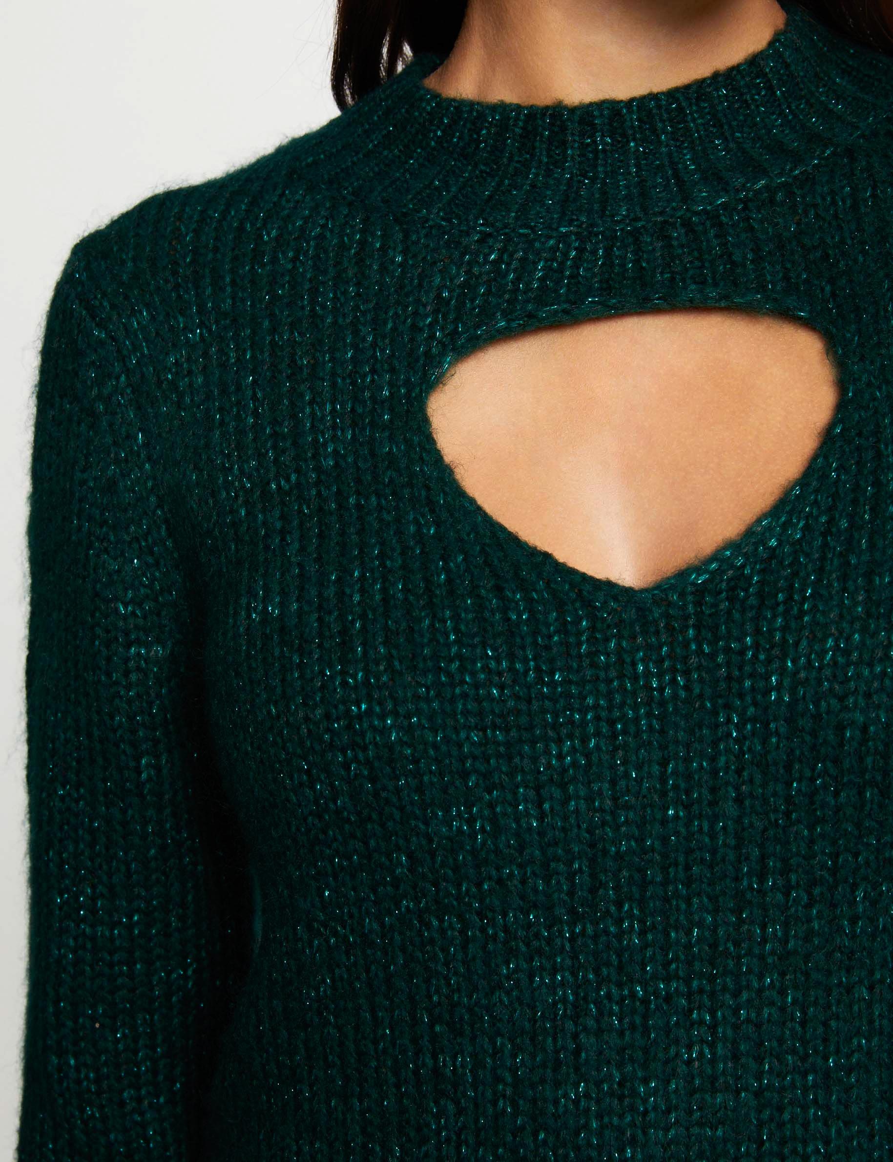 Pull manches longues avec ouverture vert fonce femme