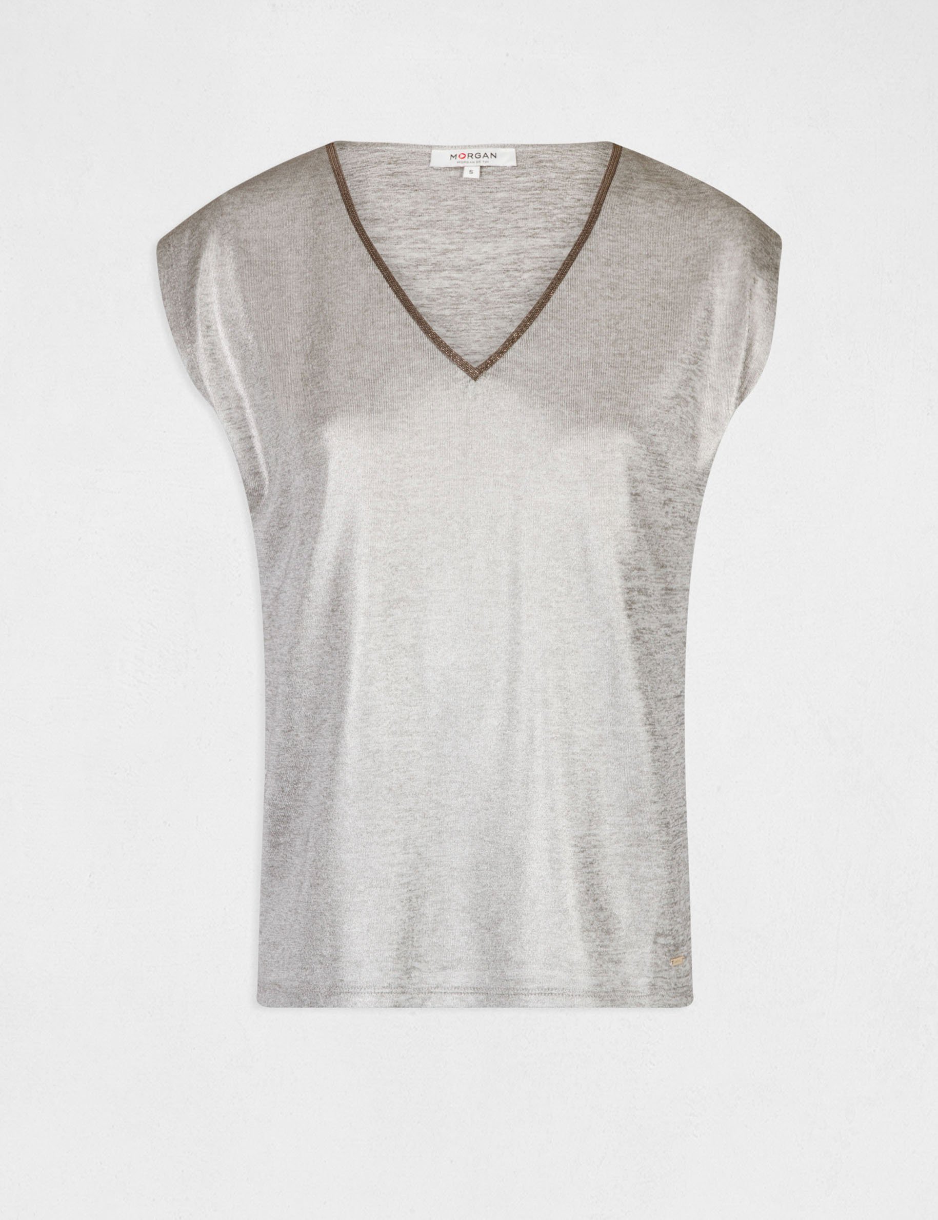 T shirt manches courtes metallise argente femme Morgan