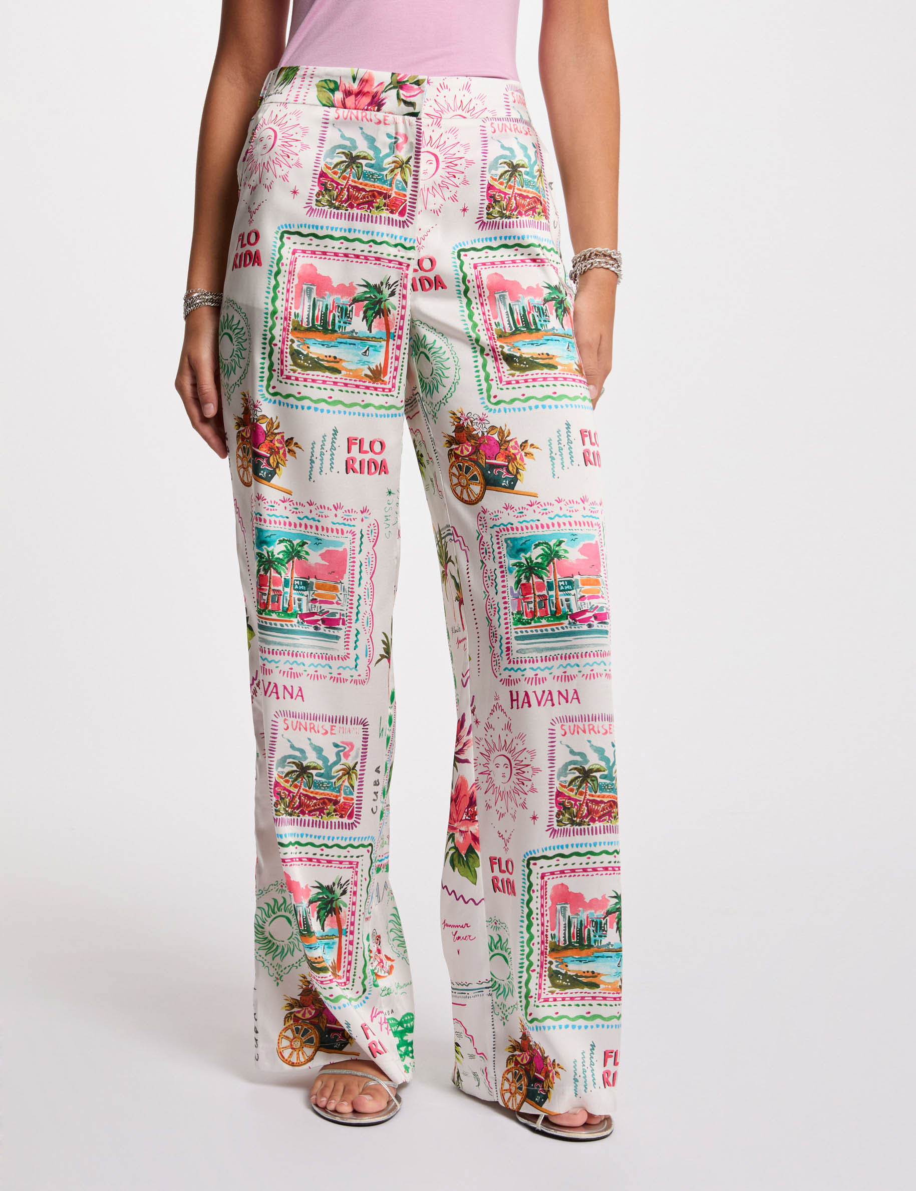 Pantalon large imprimé multicolore femme