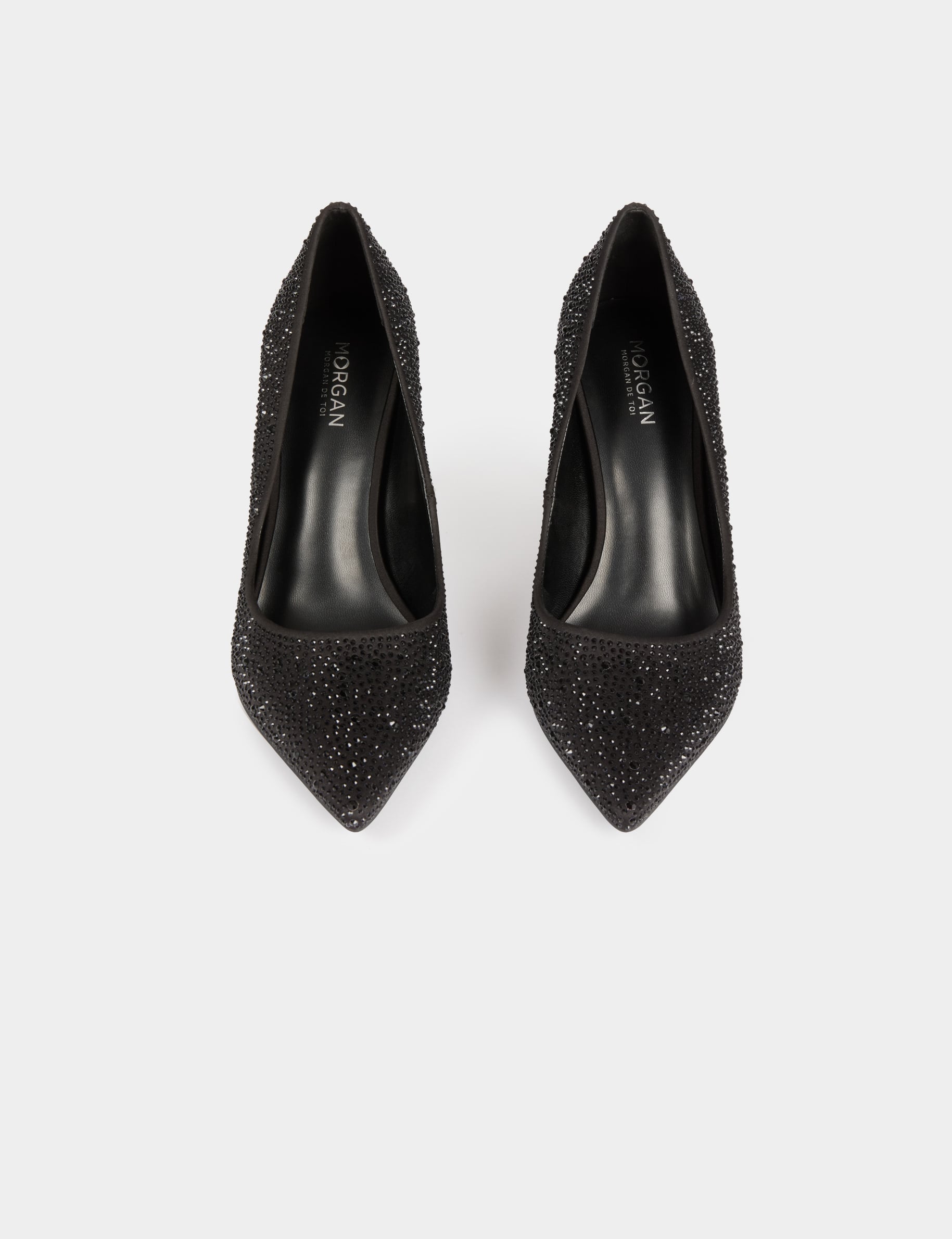 Escarpin satin strass noir femme