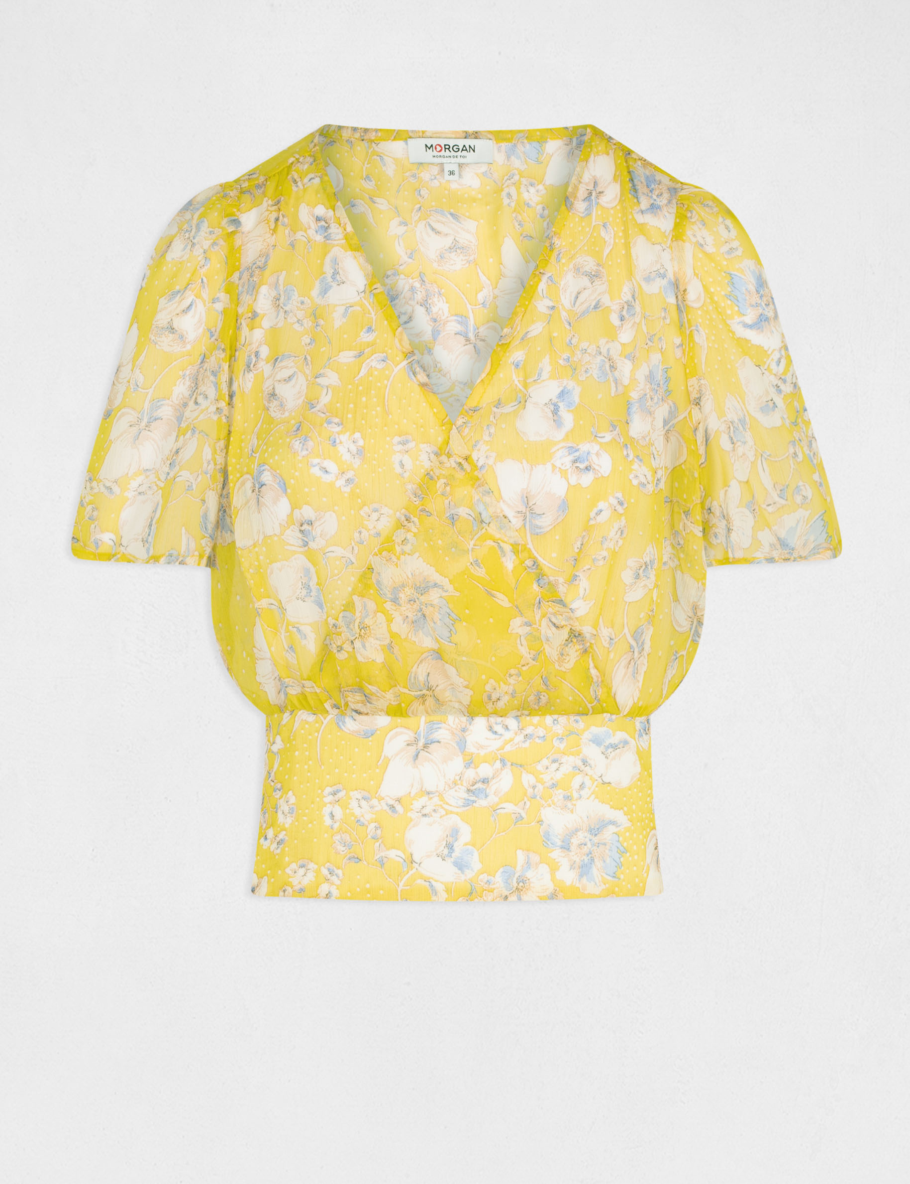 Blouse manches courtes imprimé floral jaune femme Blouse manches courtes imprimé floral jaune femme
