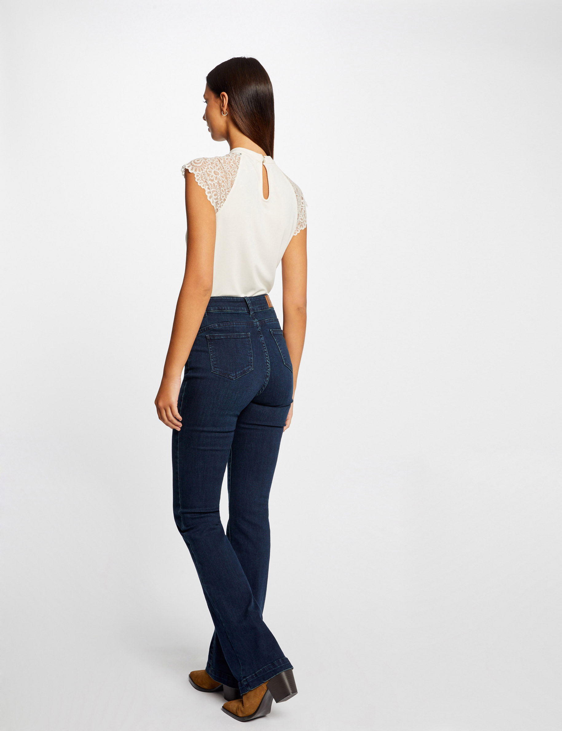 t shirt manches courtes a dentelle ivoire femme T-shirt manches courtes à dentelle ivoire femme