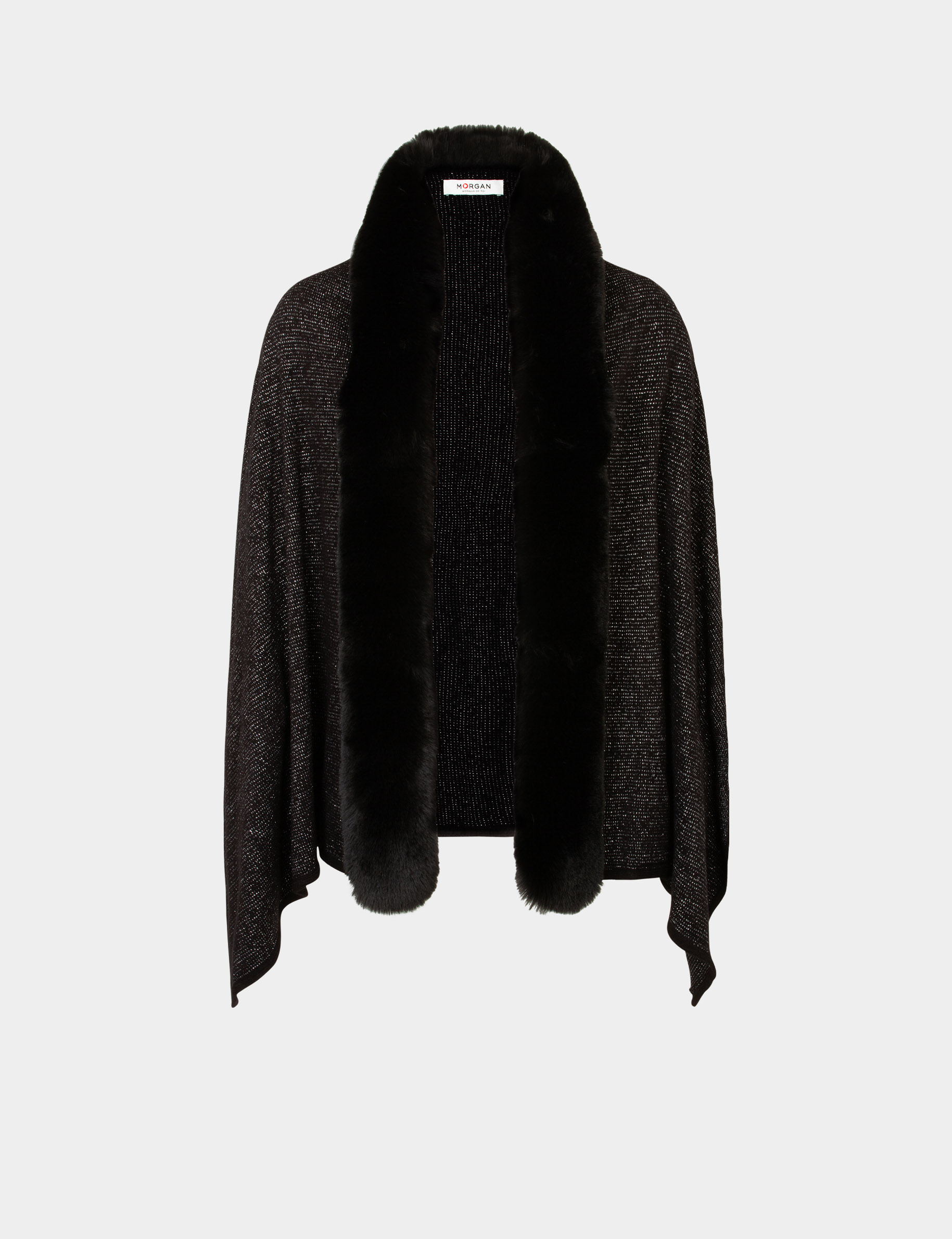 poncho a details imitation fourrure noir femme Poncho à détails imitation fourrure noir femme