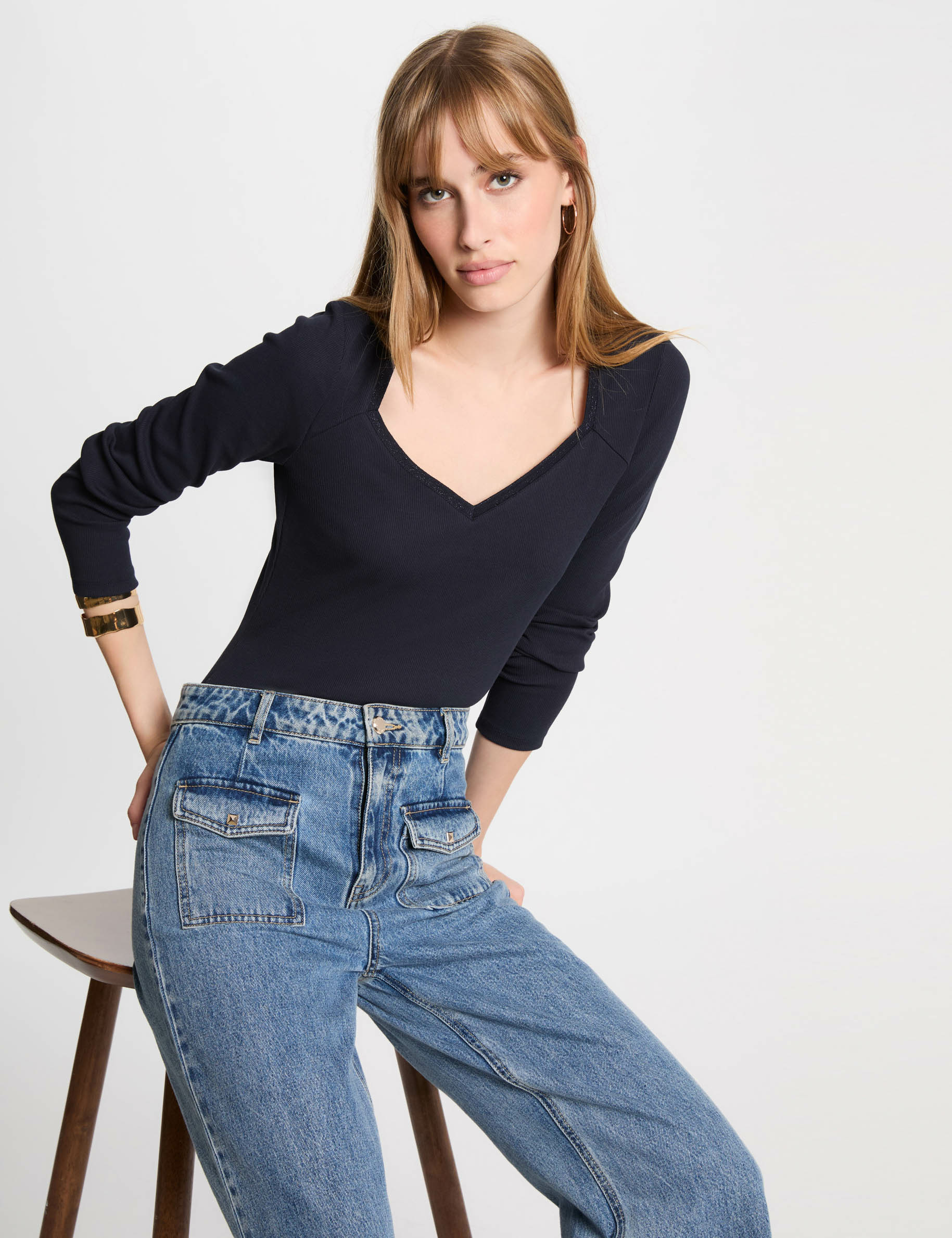 t shirt manches longues bleu marine femme T-shirt manches longues bleu marine femme