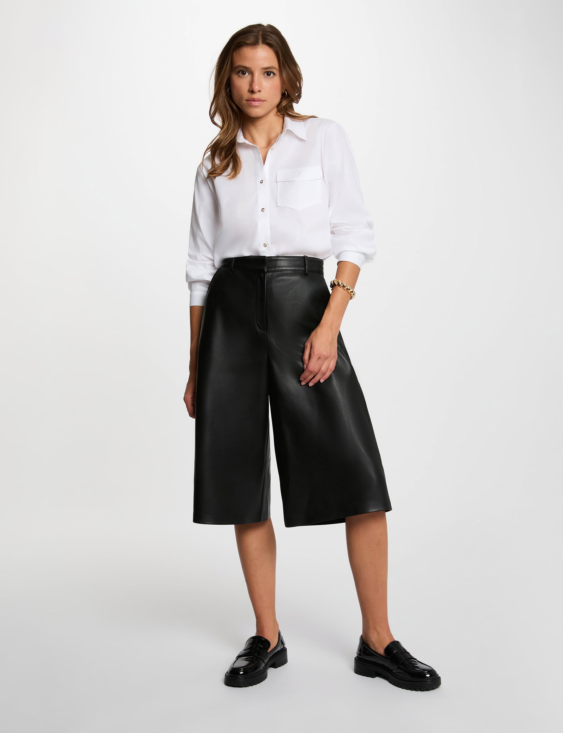 Bermuda large taille haute noir femme