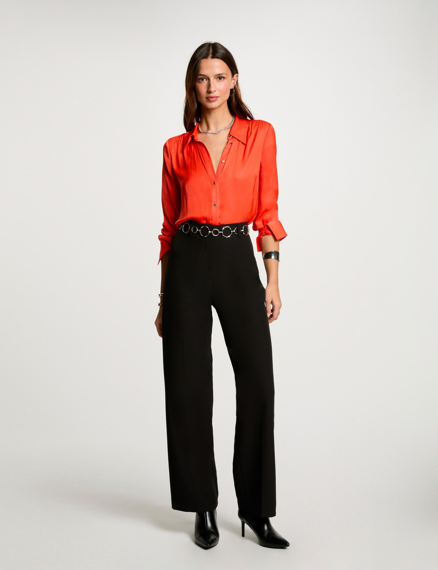 chemise manches longues satin orange fonce femme Chemise manches longues satin orange foncé femme