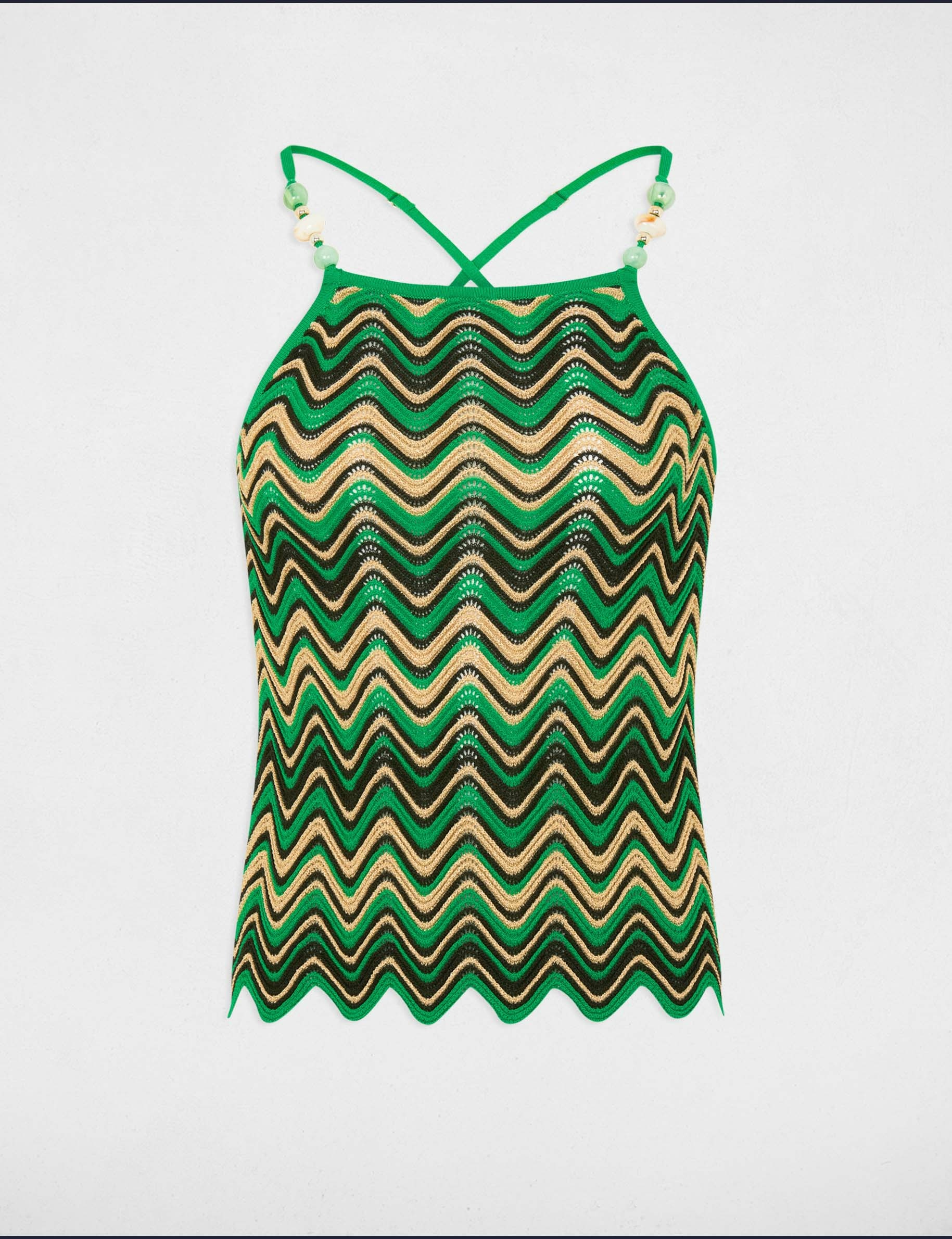 top en maille imprime vert femme Top en maille imprimé vert femme