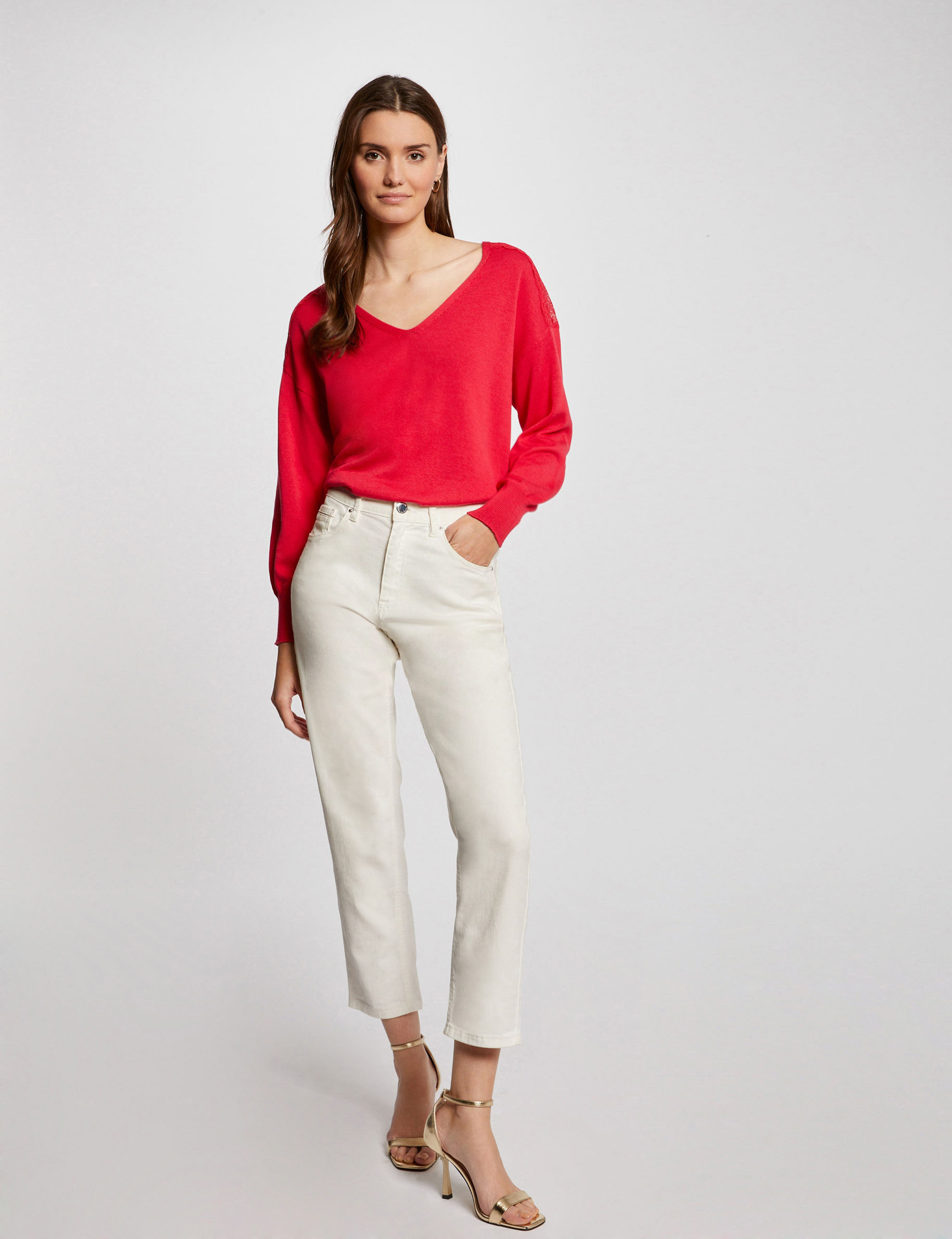 pull col en v manches longues rouge moyen femme Pull col en V manches longues rouge moyen femme