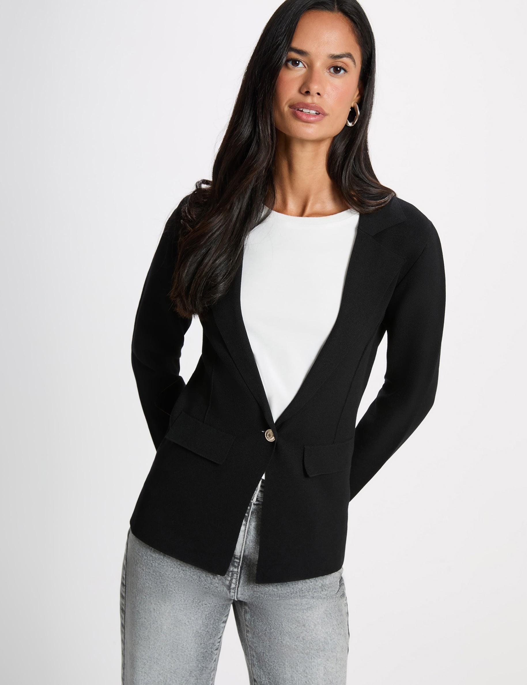 Veste cintr&eacute;e col &agrave; revers noir femme