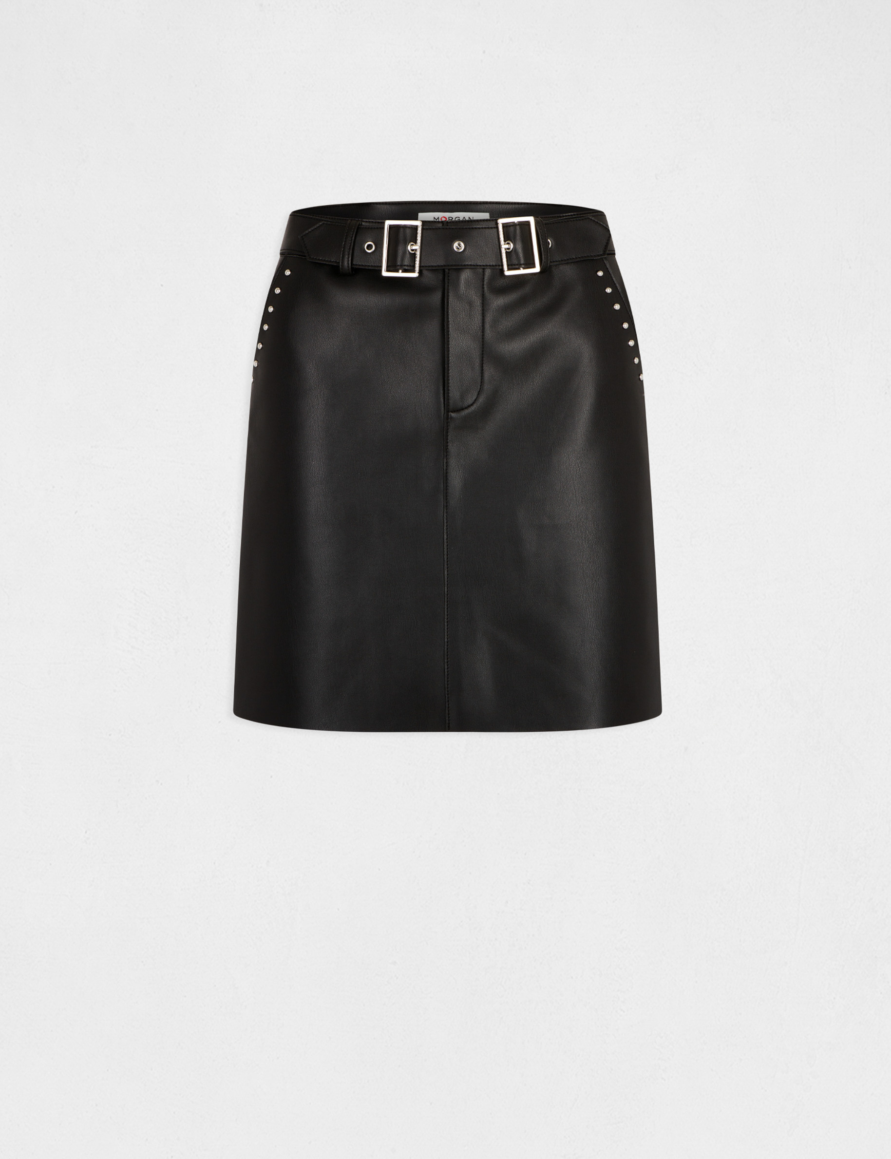 Jupe droite simili cuir avec clous noir femme Morgan