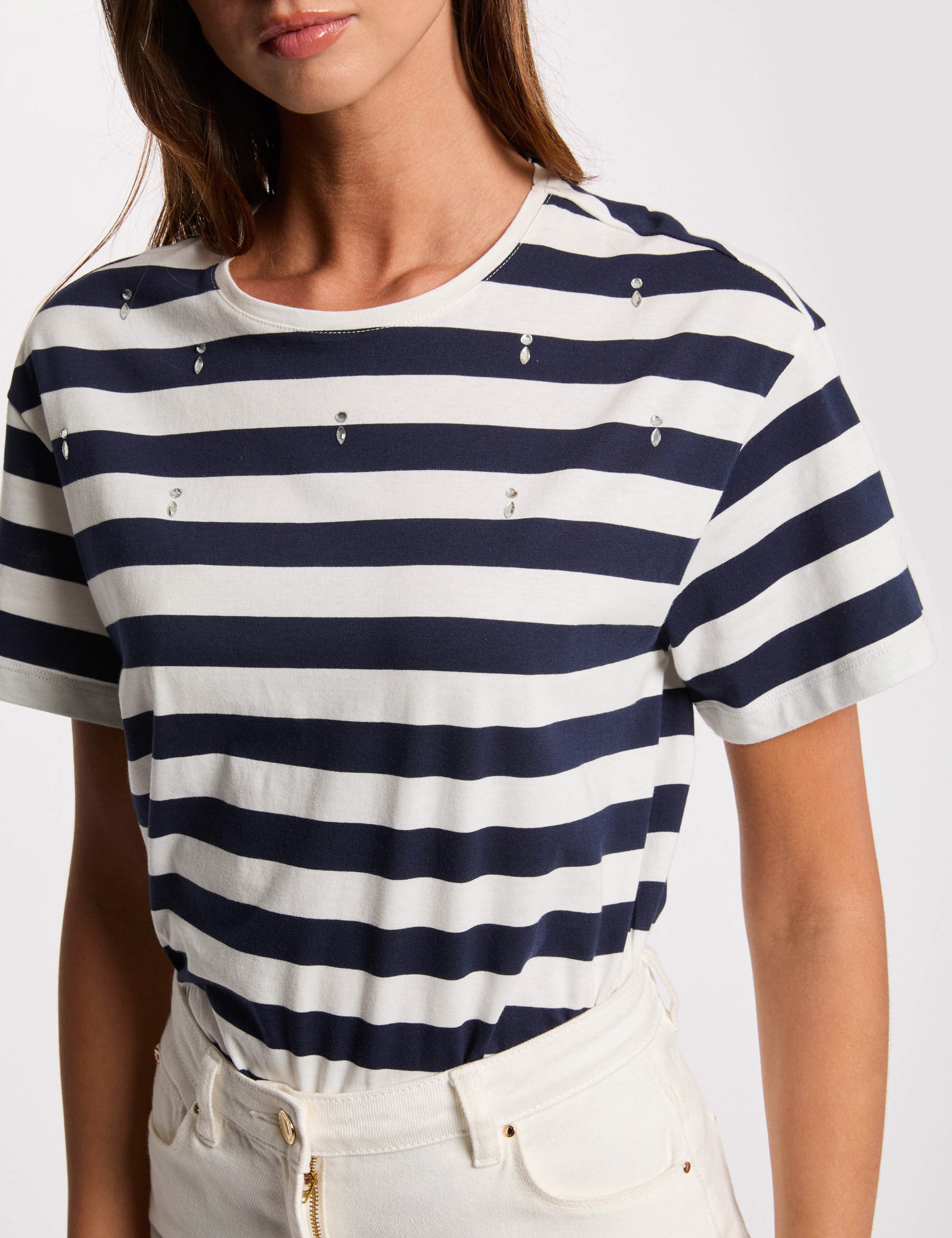 T-shirt manches courtes ray&eacute; blanc femme