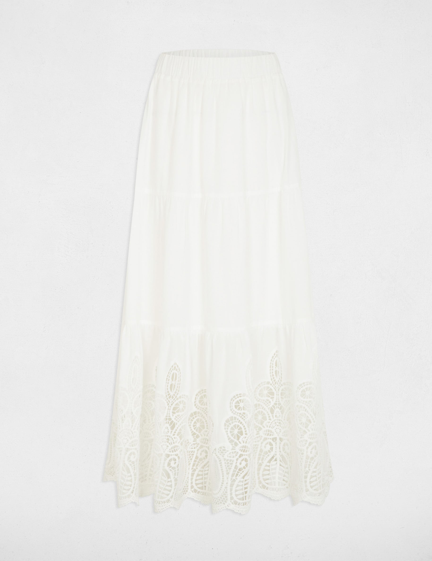 Jupe longue d&eacute;tail dentelle blanc femme
