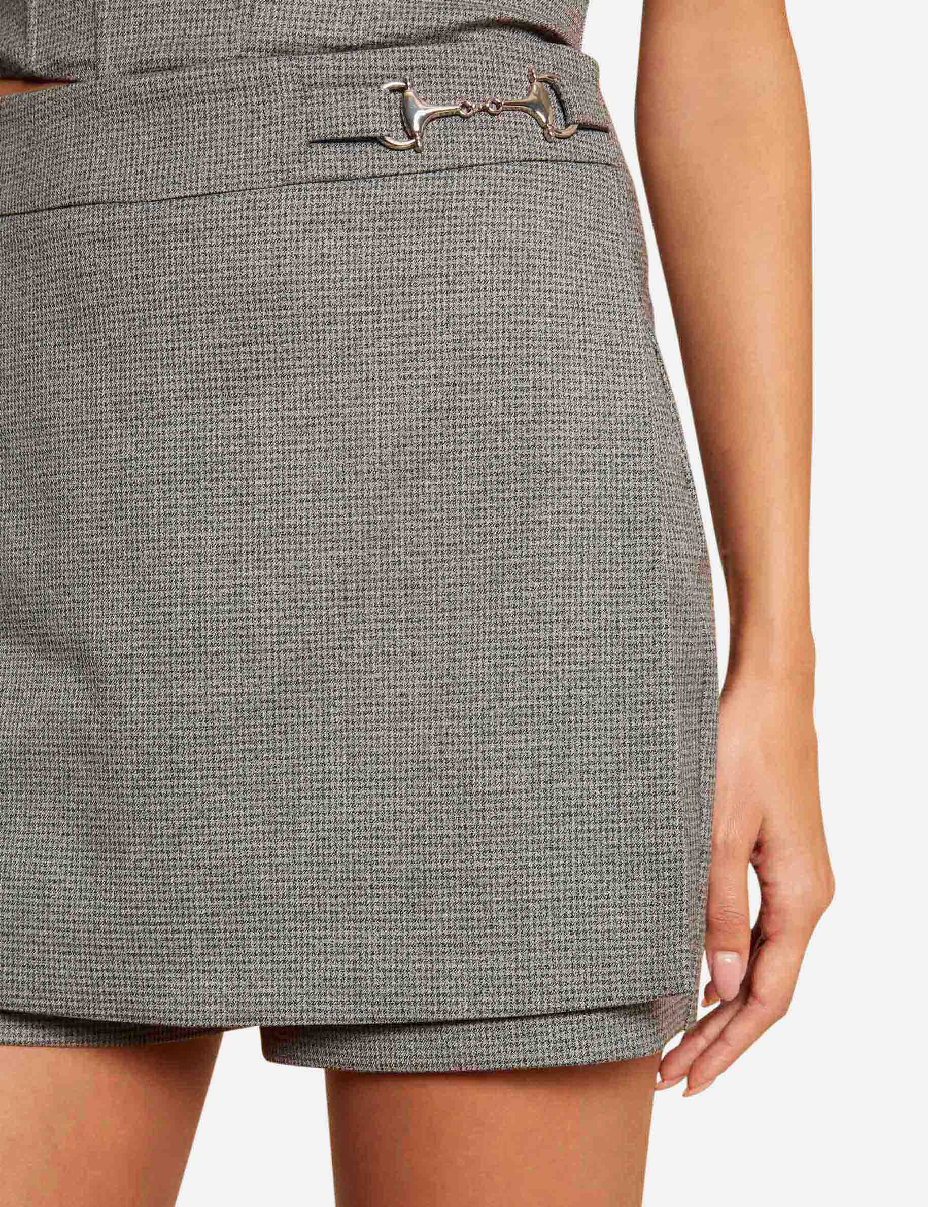 Jupe-short droite à carreaux gris moyen femme Jupe-short droite à carreaux gris moyen femme