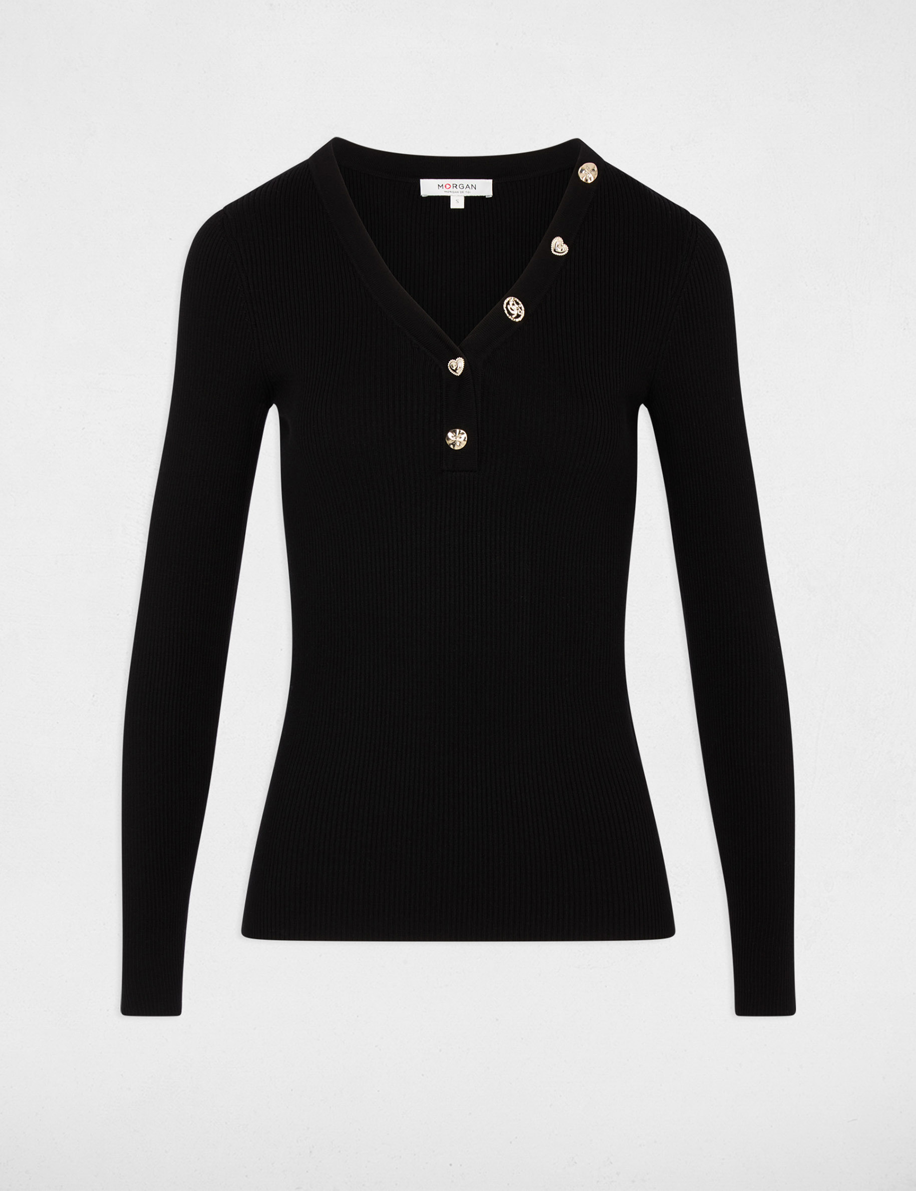 Pull col v fantaisie noir femme