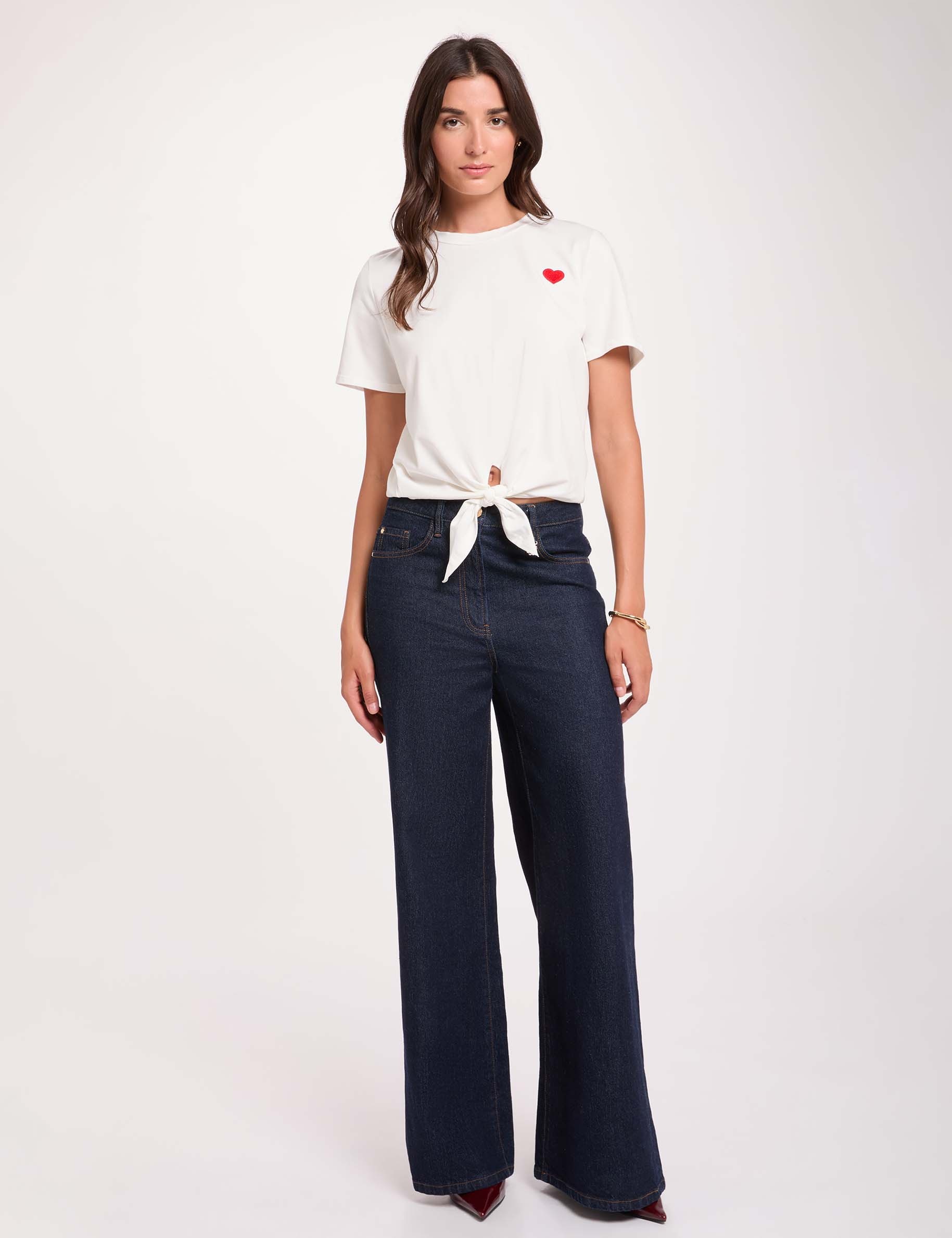 T-shirt noeud col rond blanc femme
