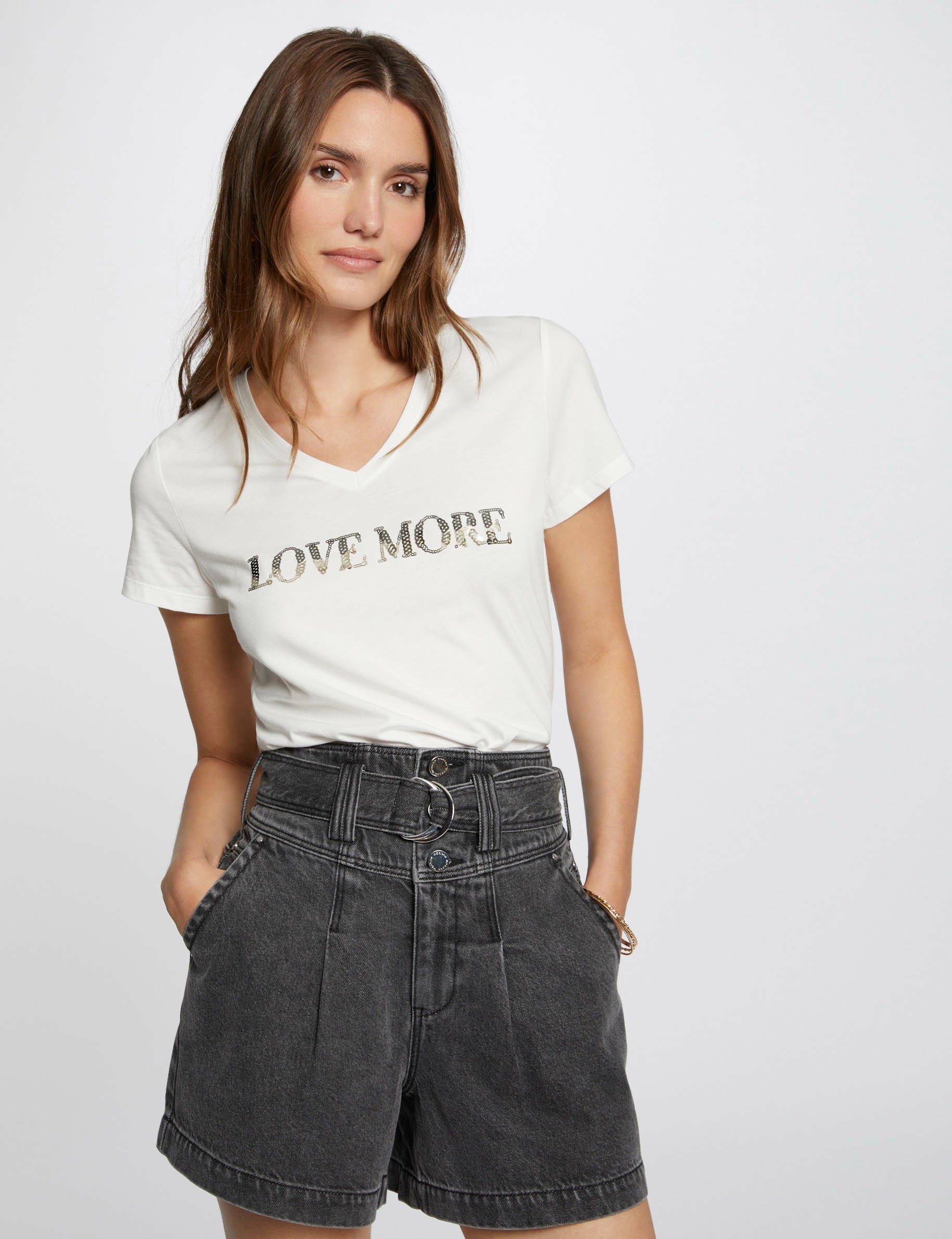 short en jean taille haute gris moyen femme Short en jean taille haute gris moyen femme