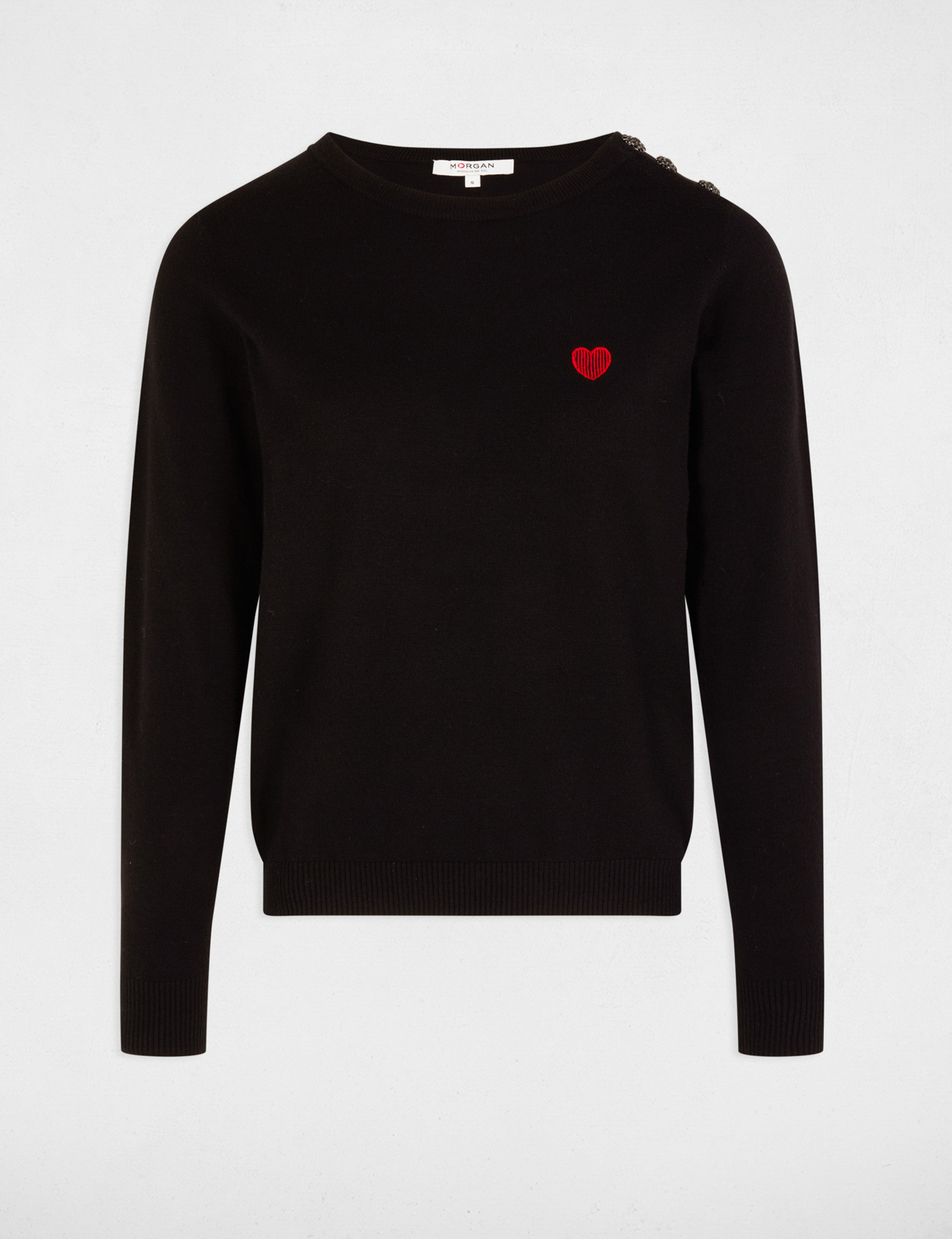 pull col rond et boutons noir femme Pull col rond et boutons noir femme