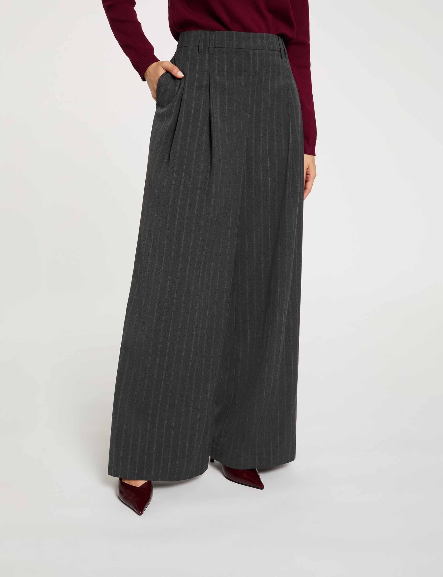 Pantalon large taille haute denim gris fonce femme