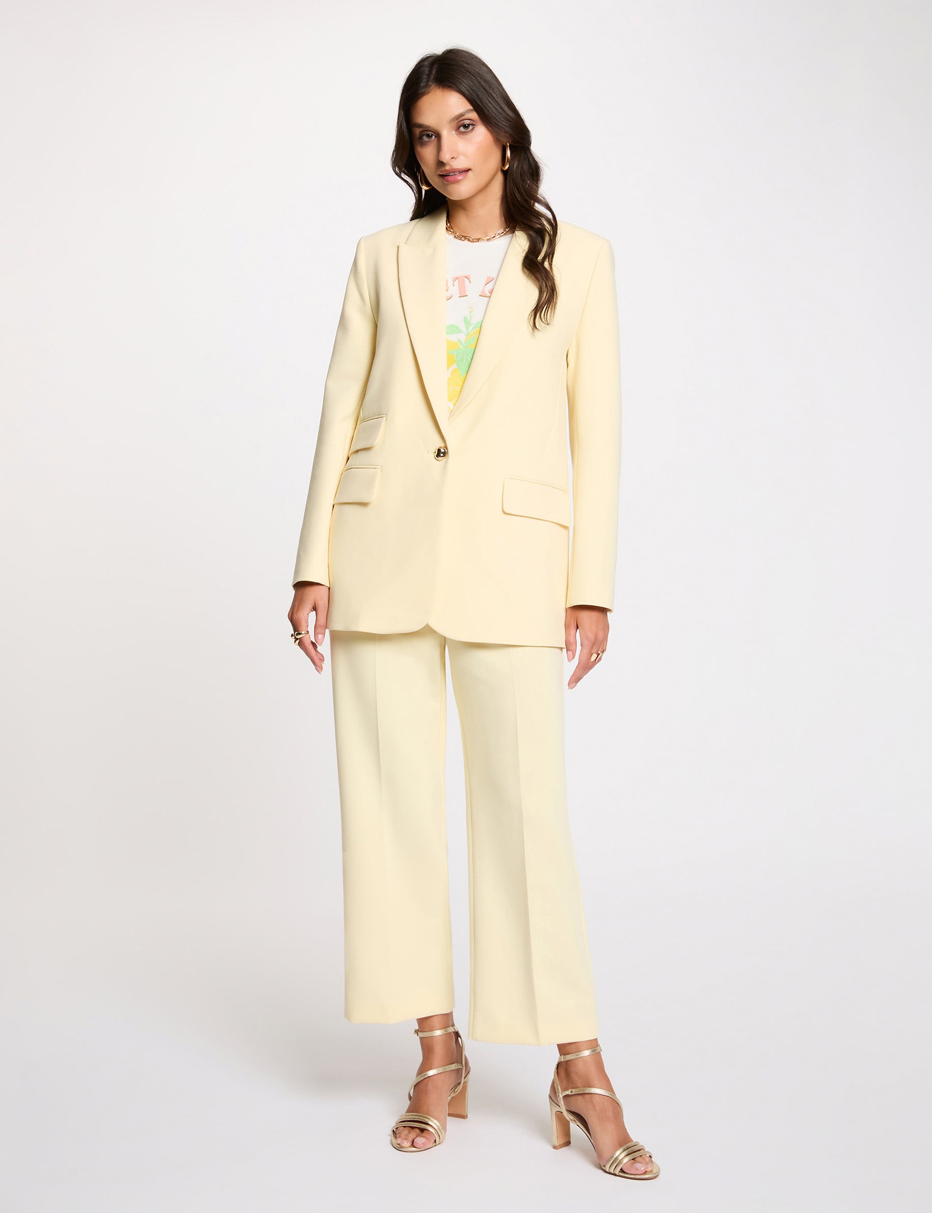 Veste blazer jaune pastel femme